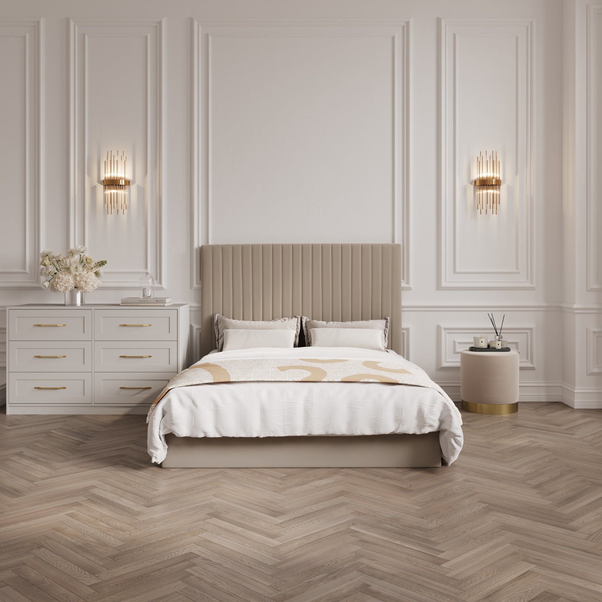 Vienna Beige Tall Ottoman Super King Size Bed