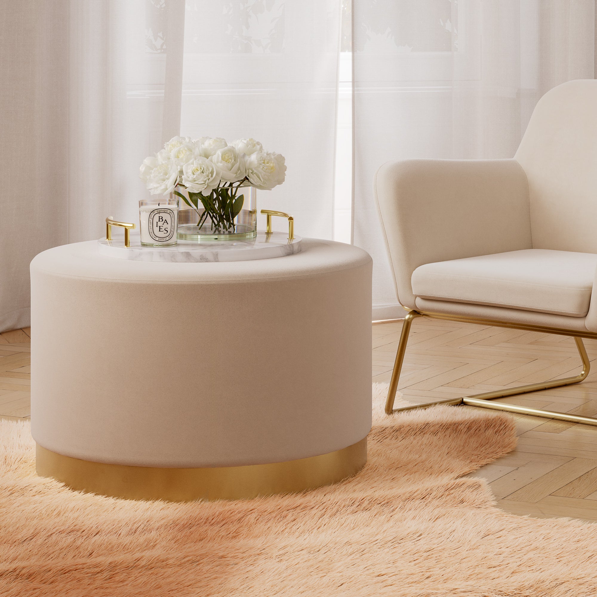 Fitzrovia Pouffe Cream Velvet / Brushed Gold Large