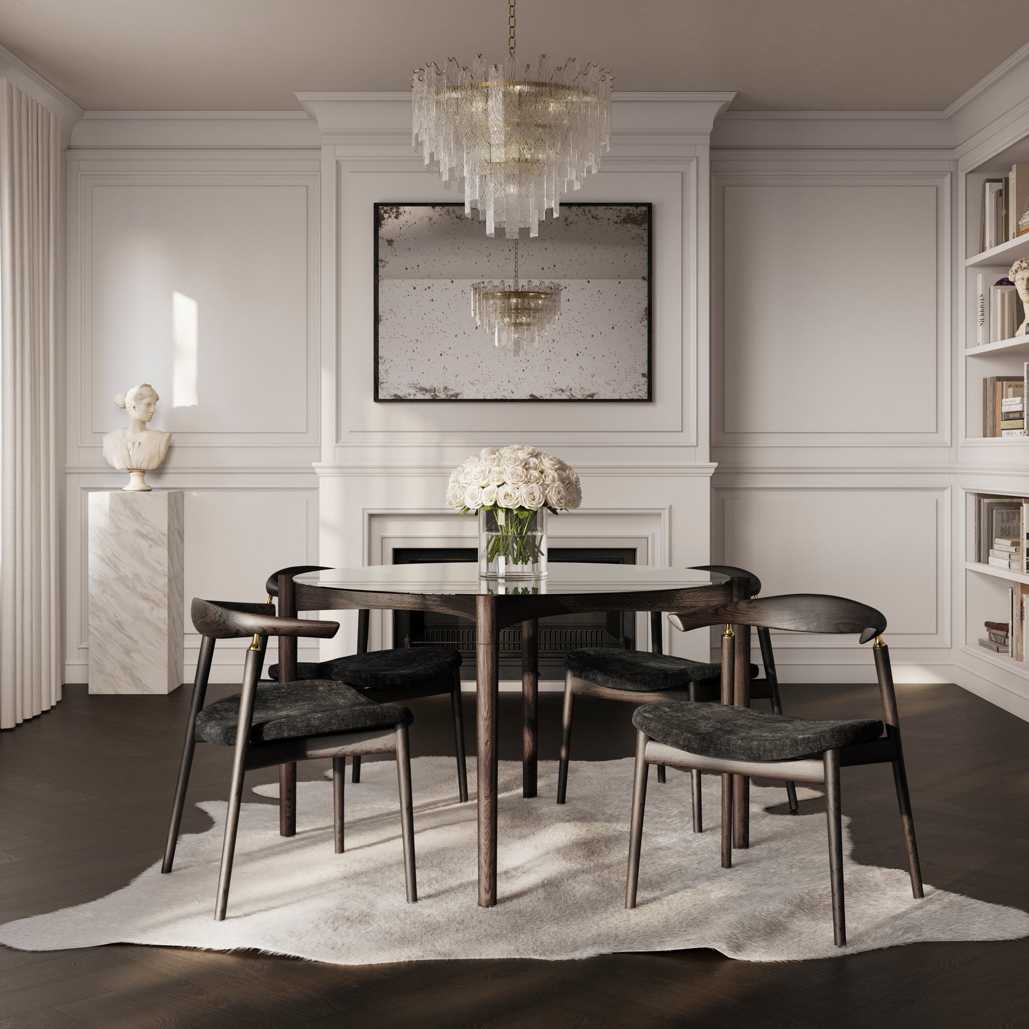 Modern wooden table with Round glass top