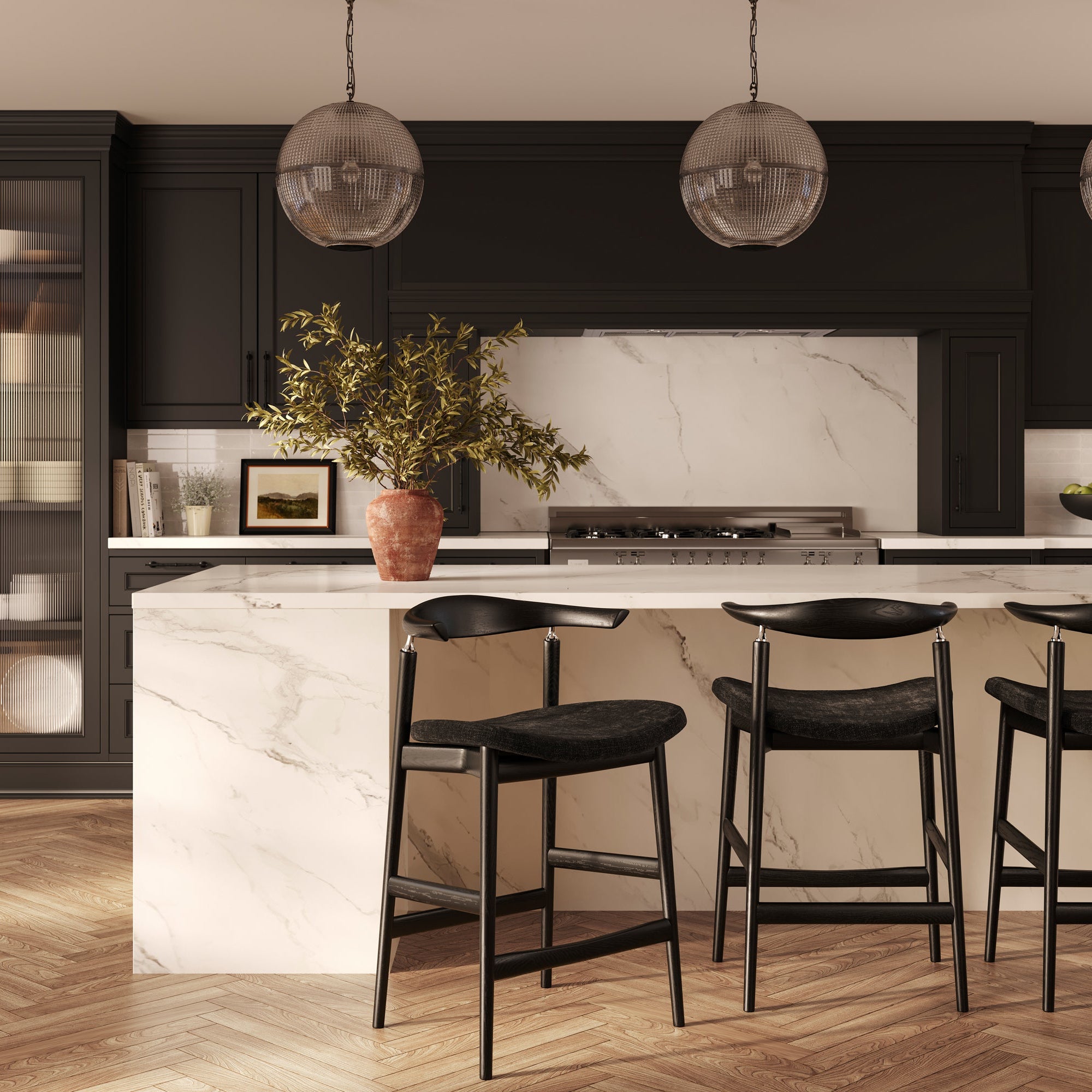 Modern black counter stool in modern kitchen