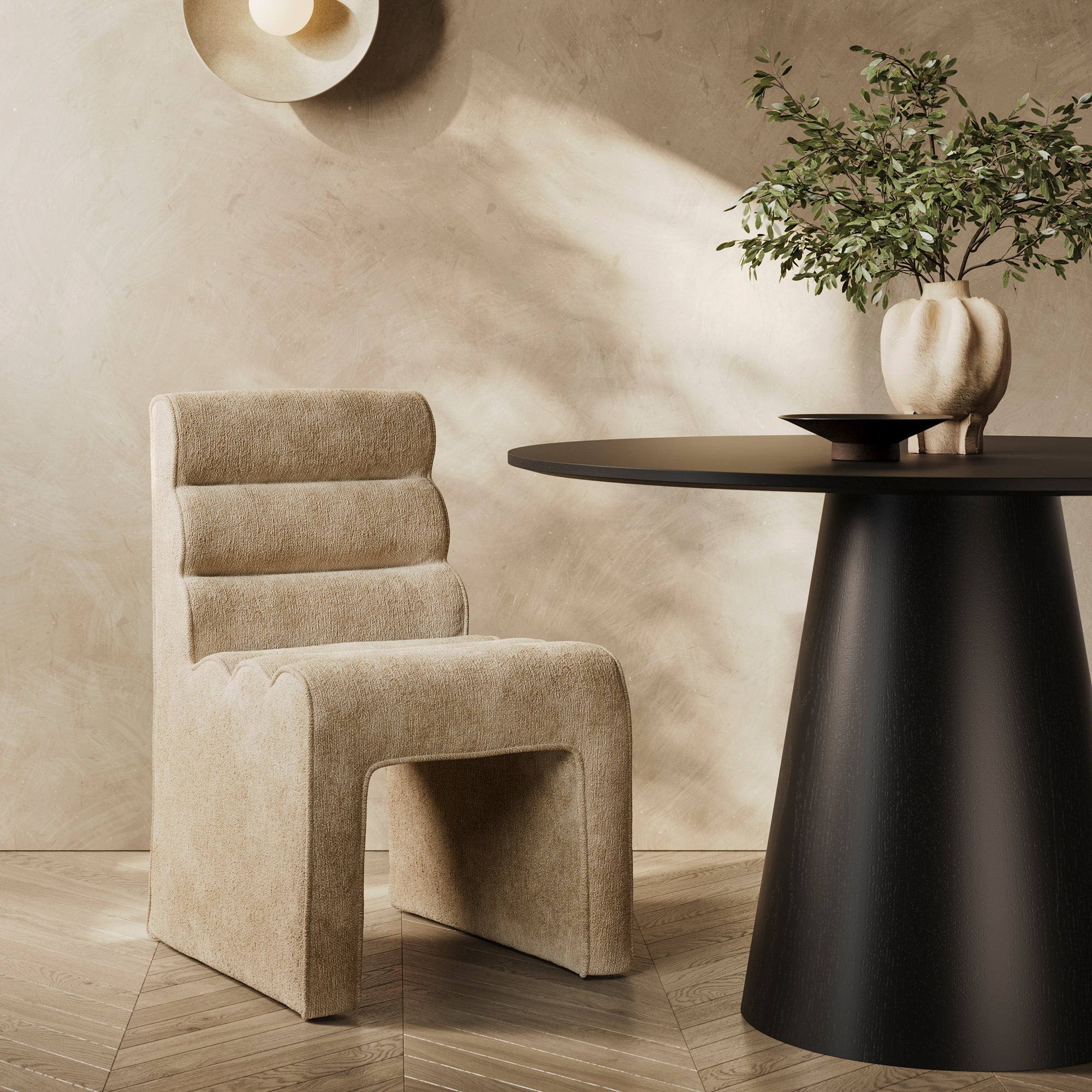 Beige velvet dining chair