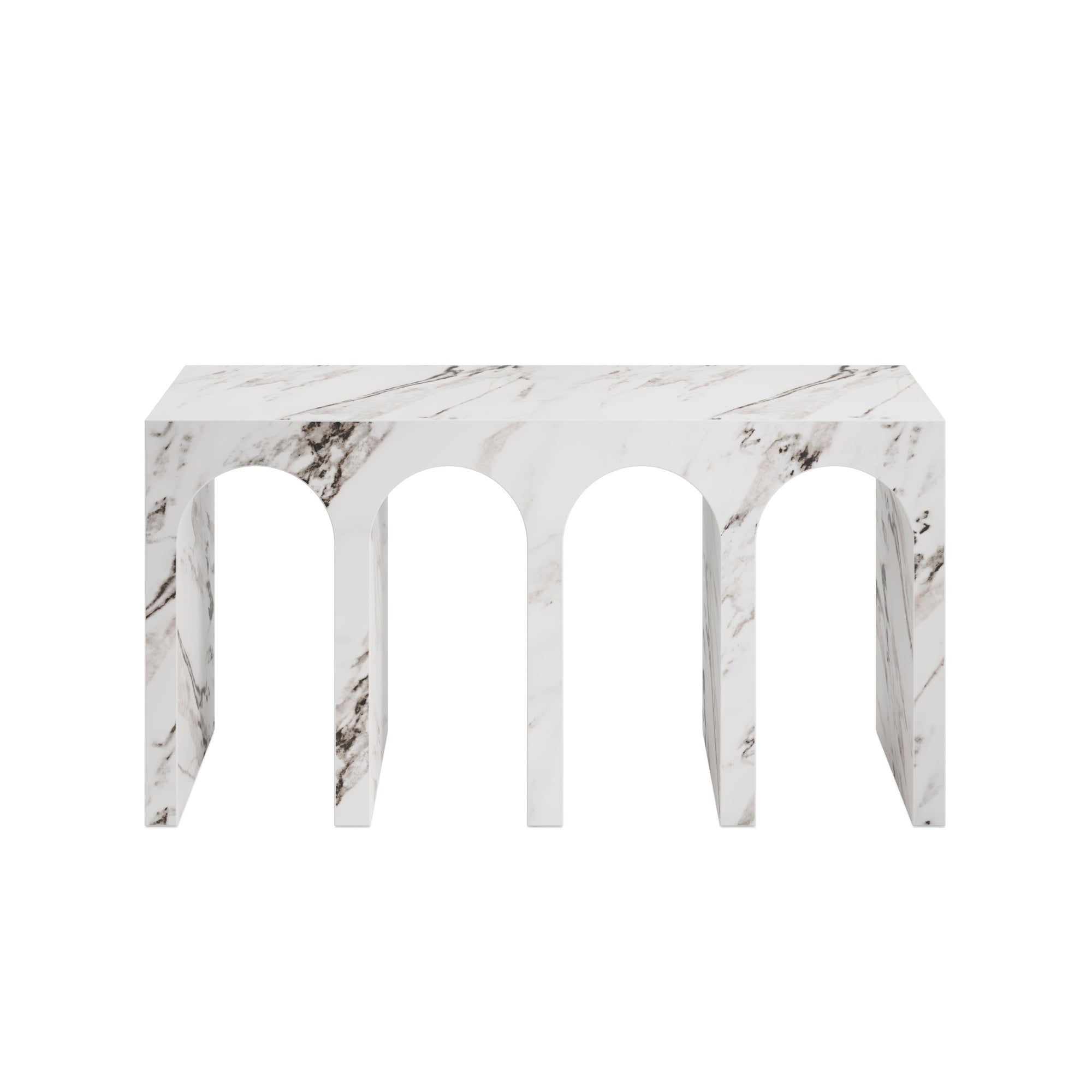 Marble-patterned console table with arches