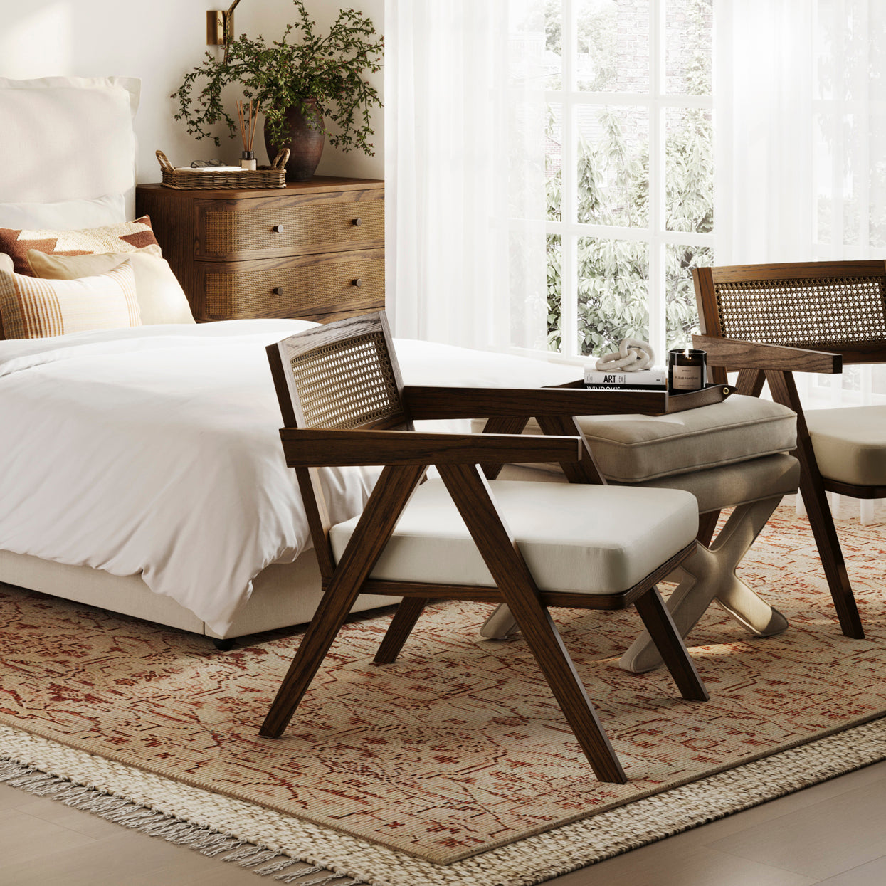 Modern brown armchair with cream cushion