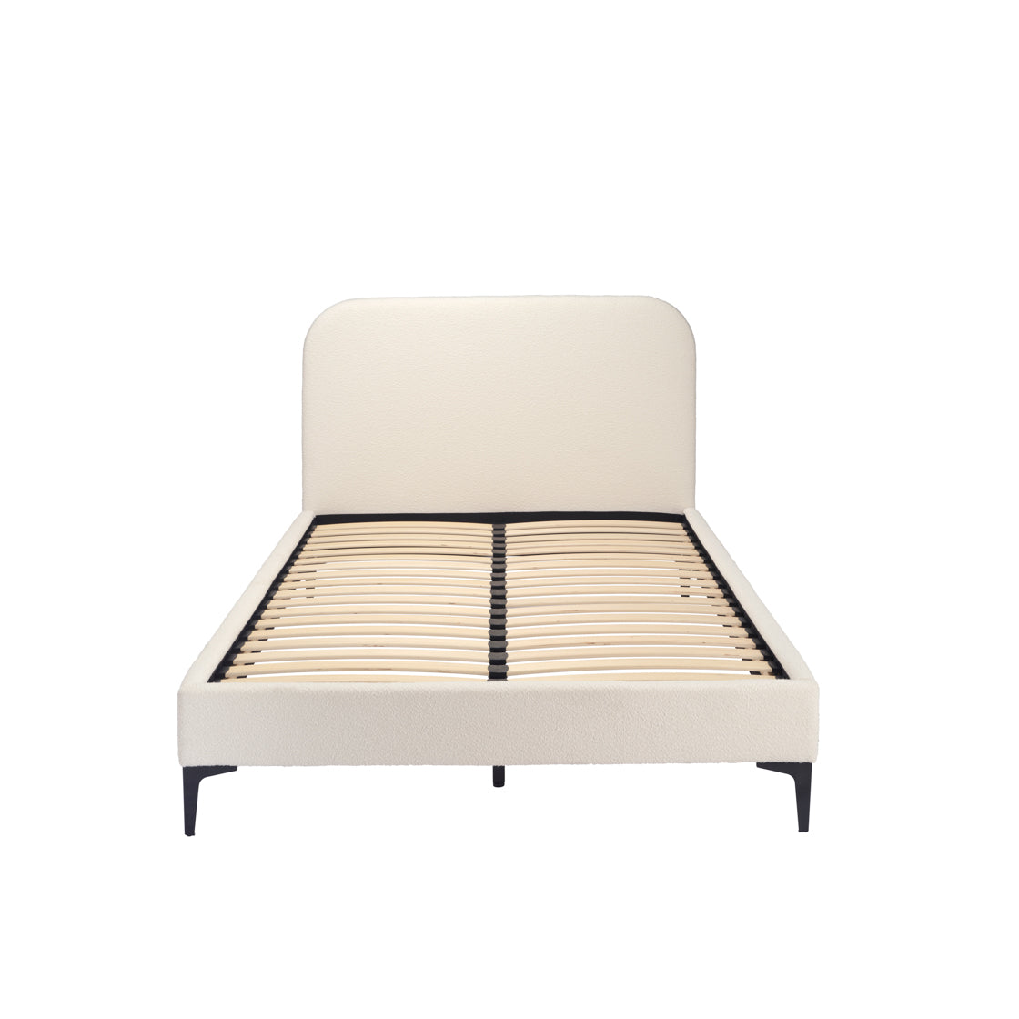 Cream Boucle King Bed with rounded headboard