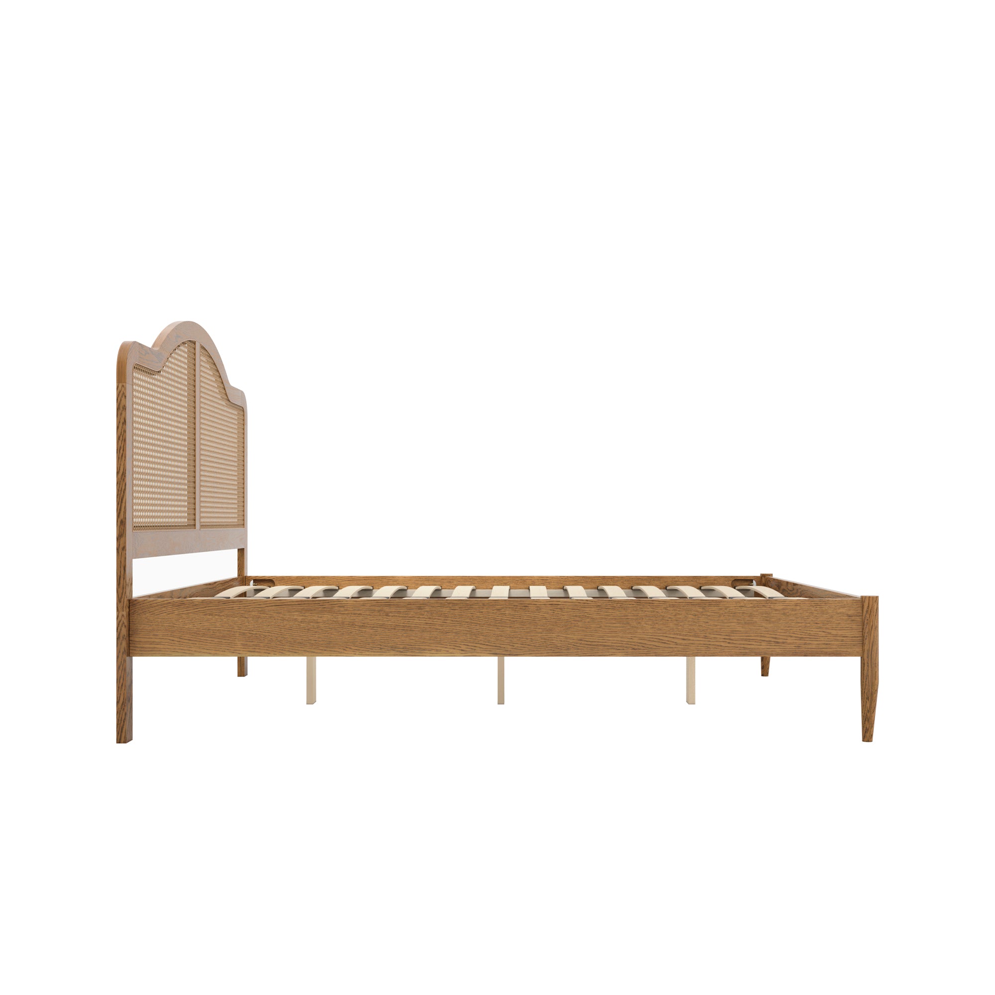 Wooden bed with curved headboard