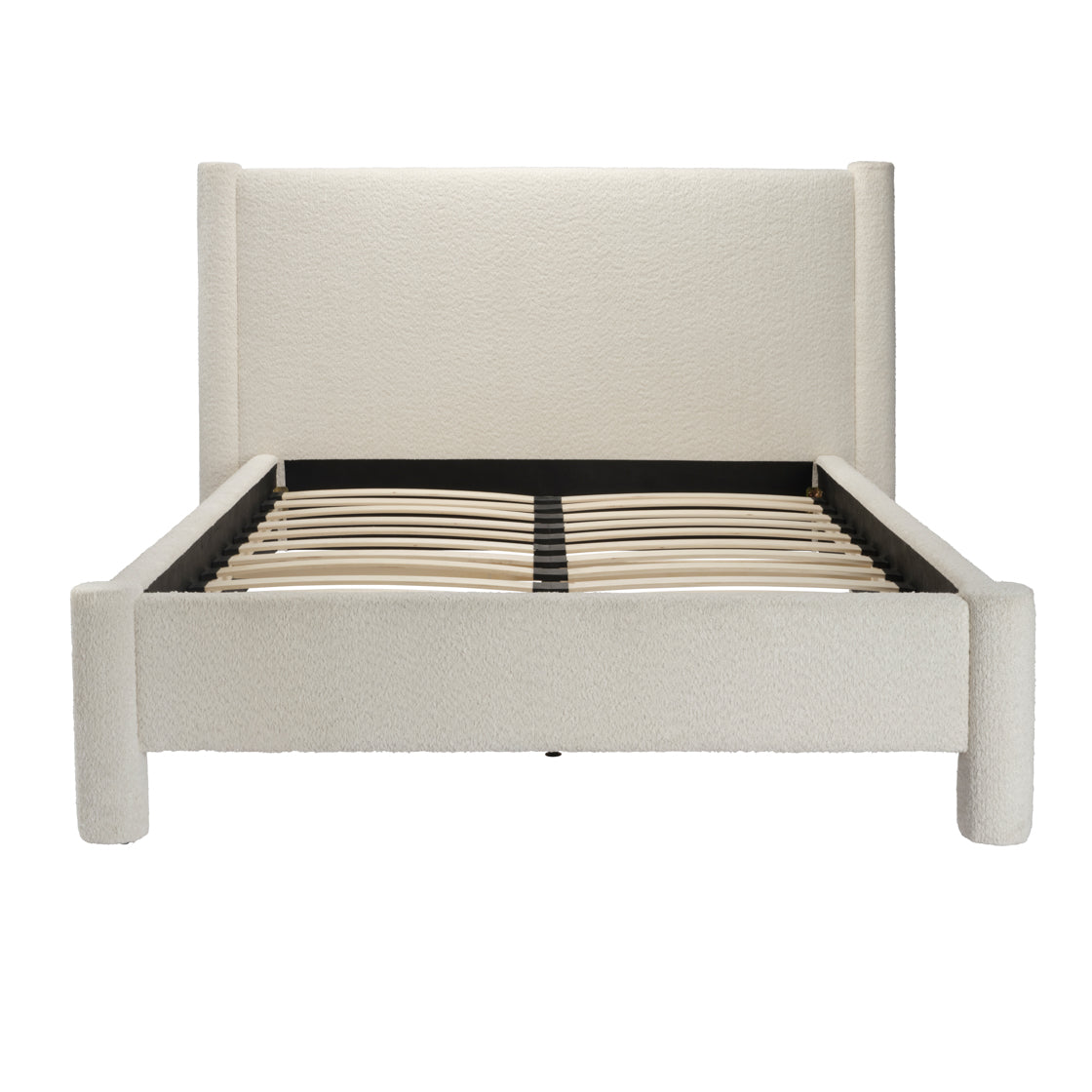 White boucle wide double Bed