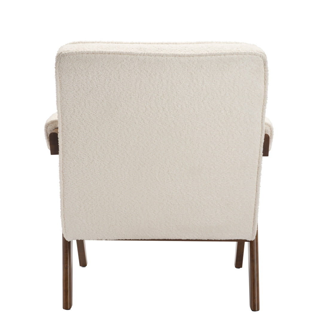 White Boucle and wooden armchair