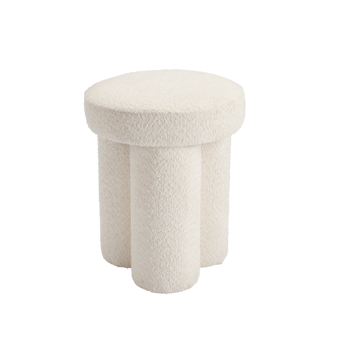 White Boucle Round small stool