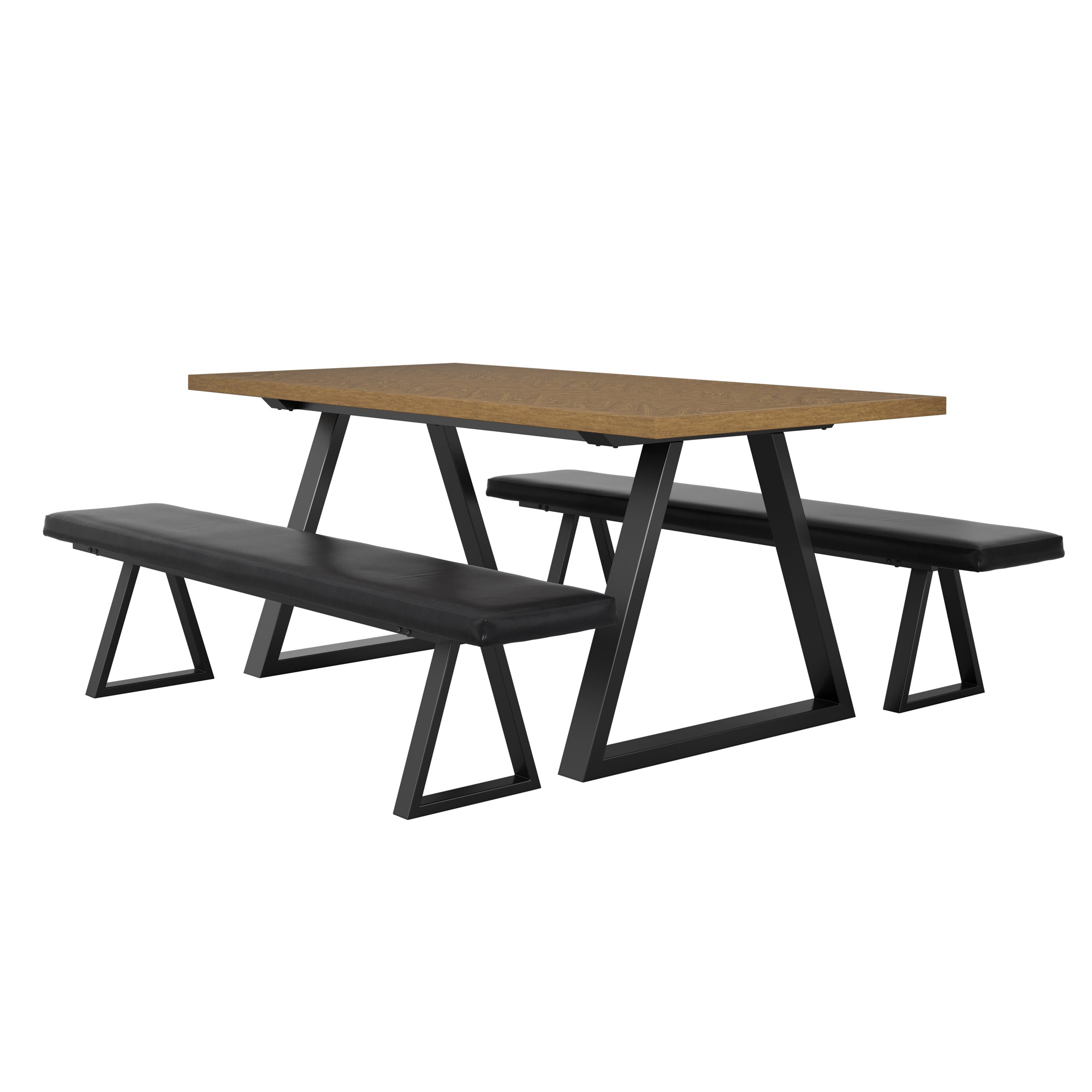 Wooden dining table with black metal legs