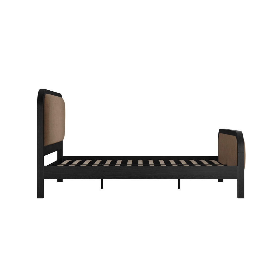 Black Framed Light brown fabric King Bed