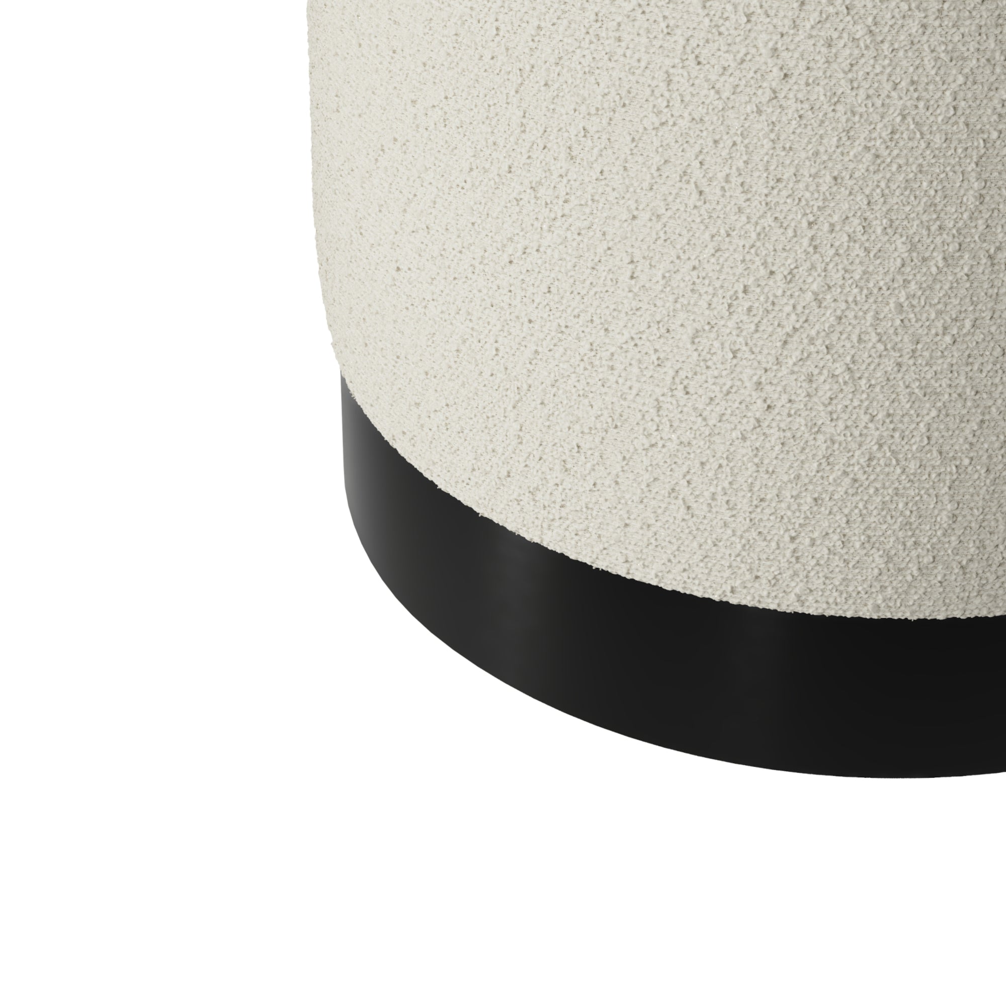Small round ivory boucle stool with matte black base