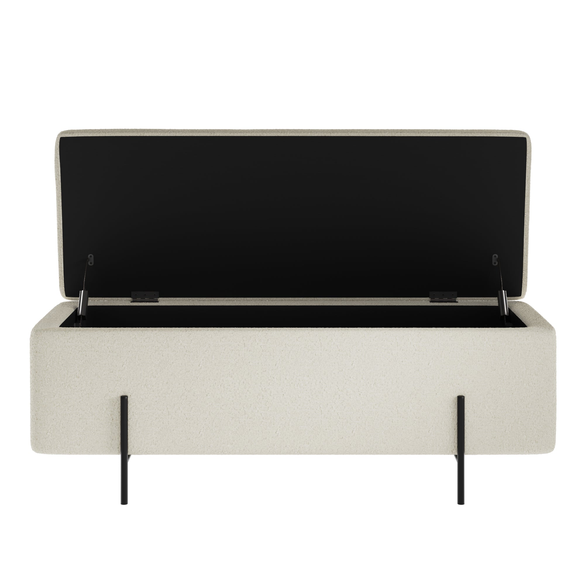 boucle storage bench with black legs