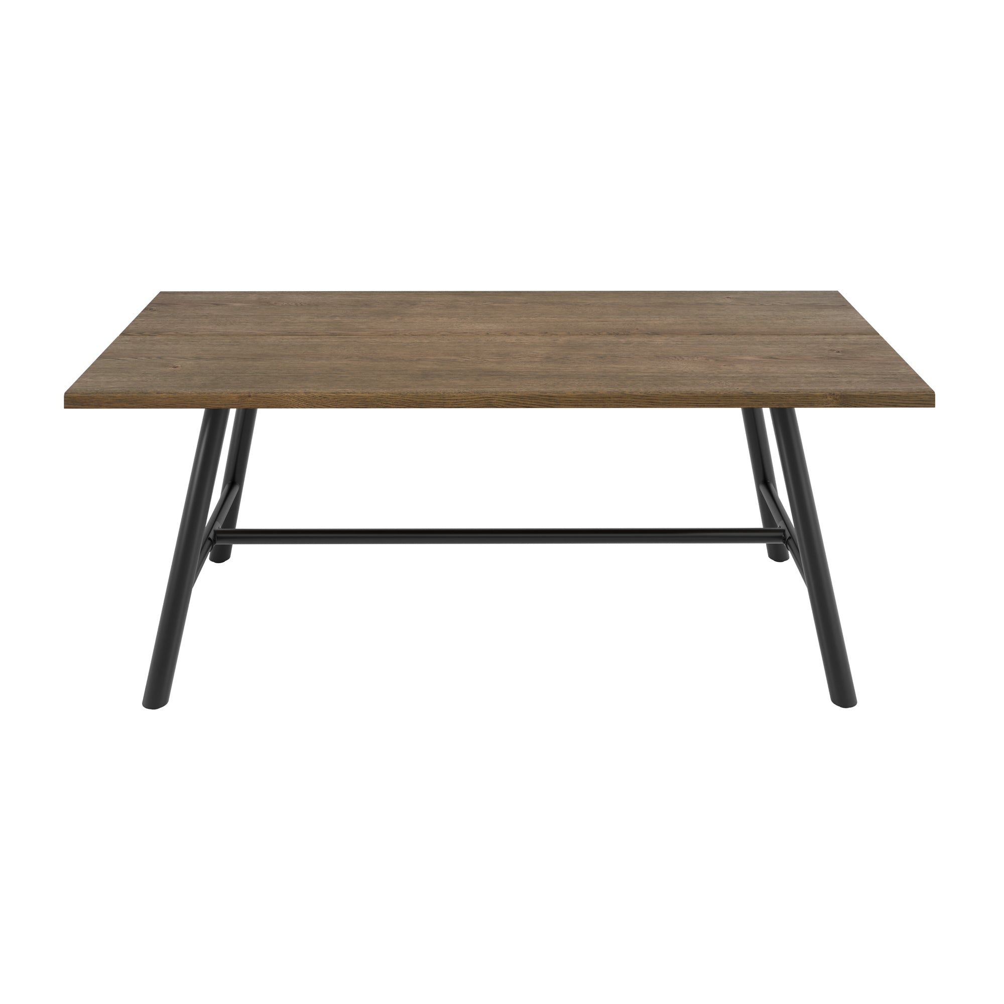 Long wooden dining table with matte black legs
