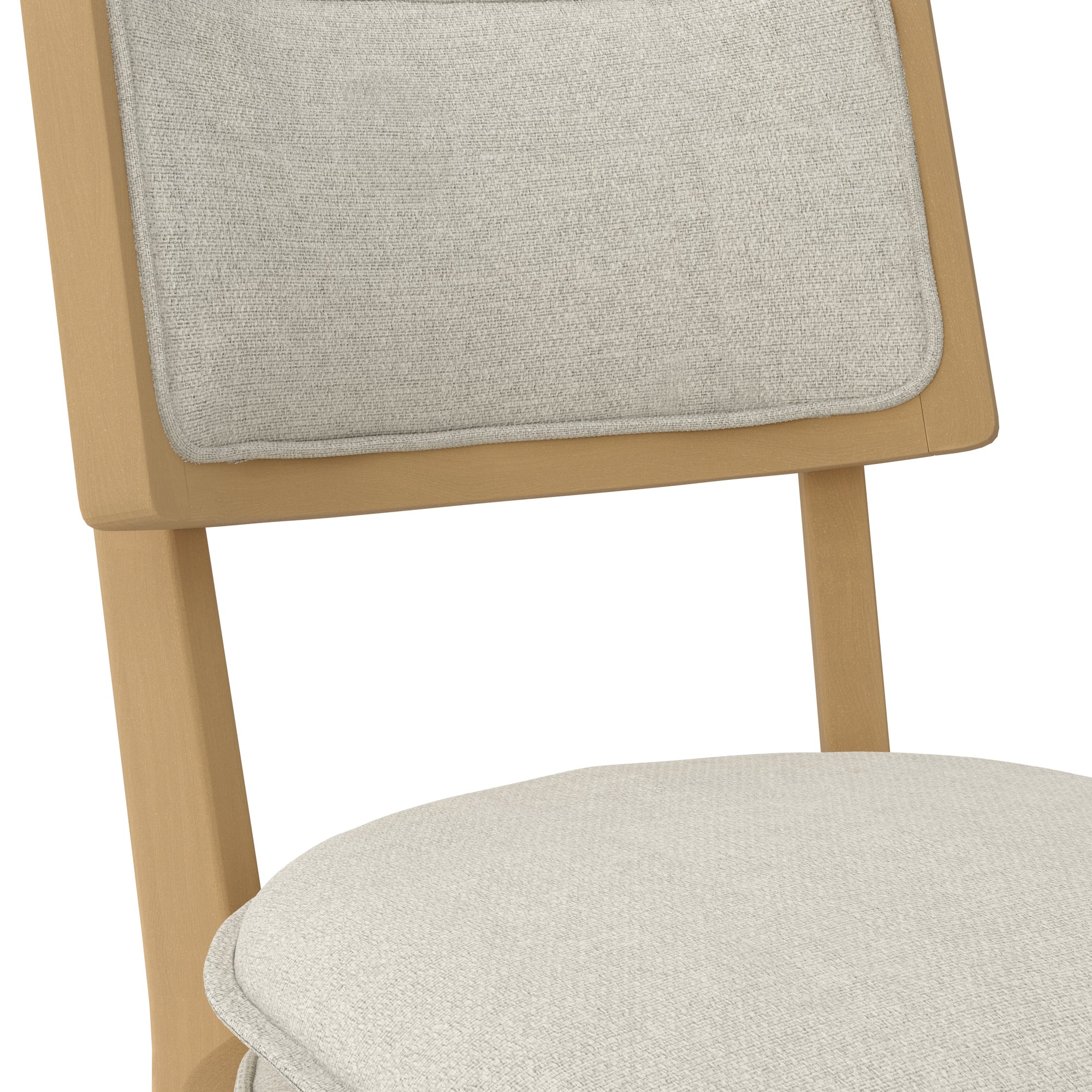 Wooden dining chair with grey cushioned double seat and backrest