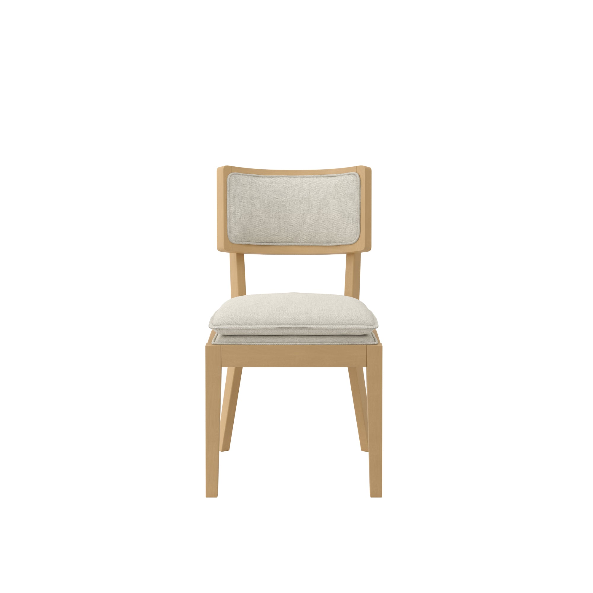Wooden dining chair with grey cushioned double seat and backrest