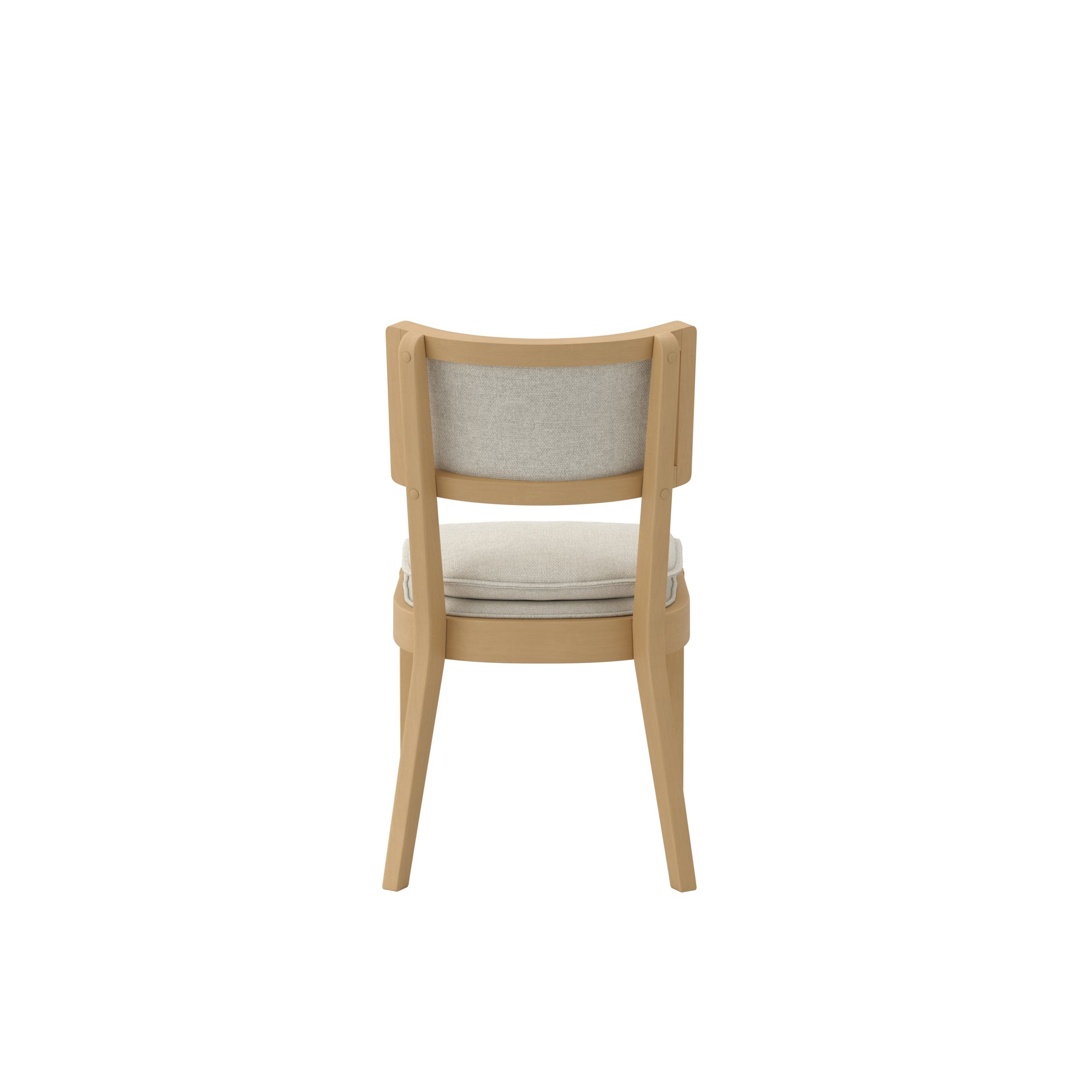 Wooden dining chair with grey cushioned double seat and backrest