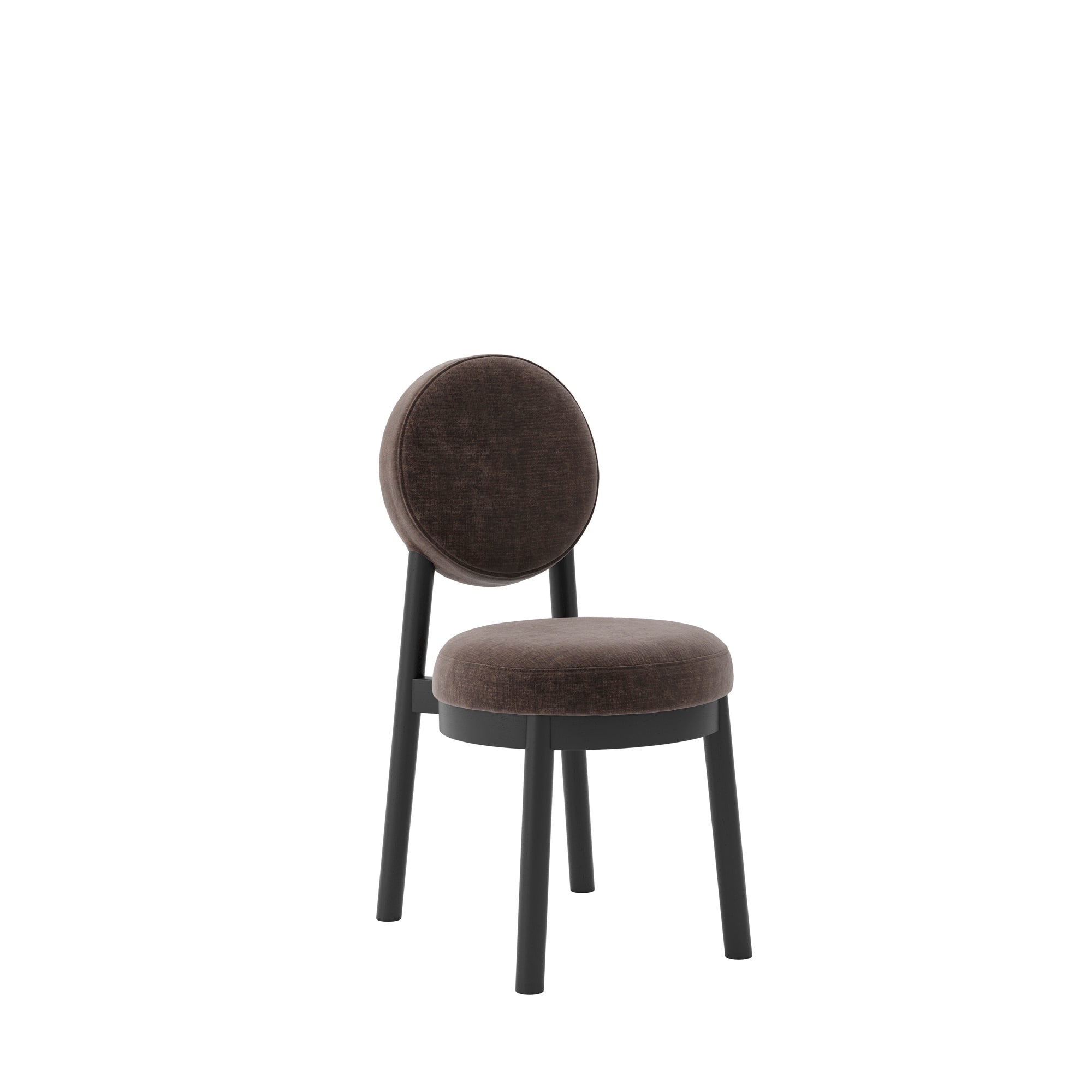 Modern black dining chair with wooden accents and brown cushion