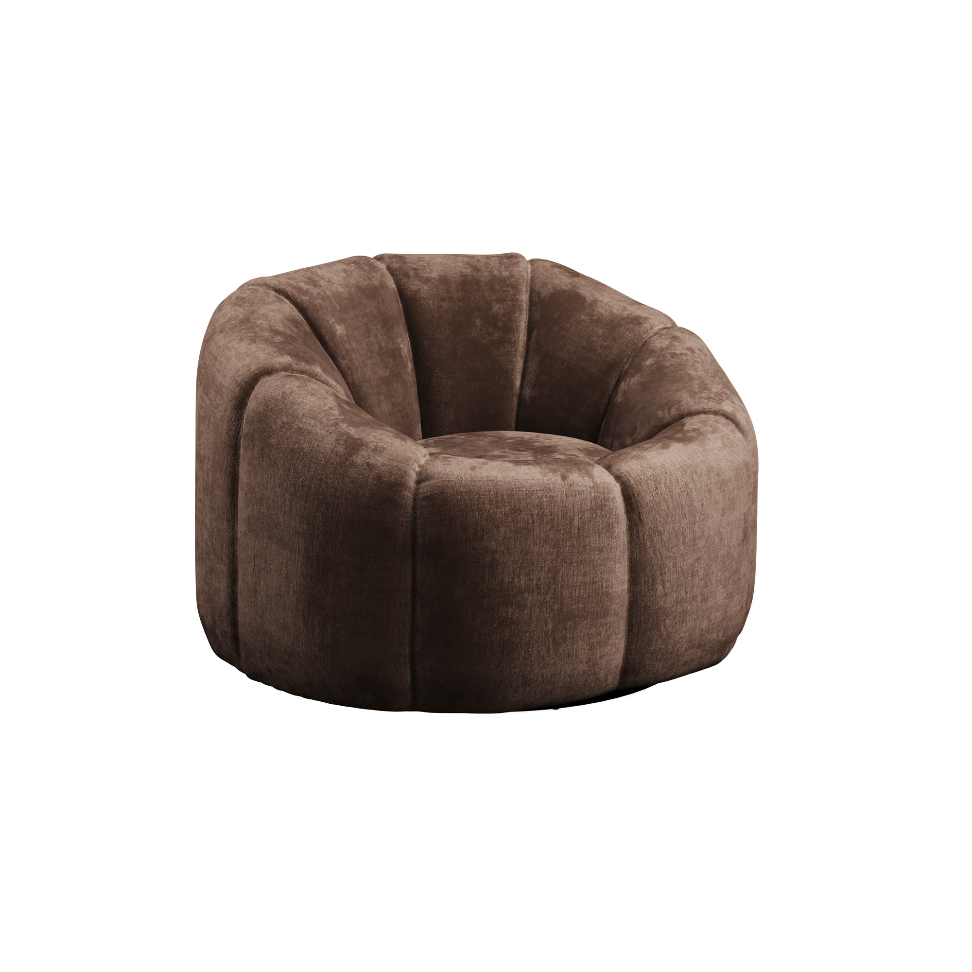Round brown boucle accent chair