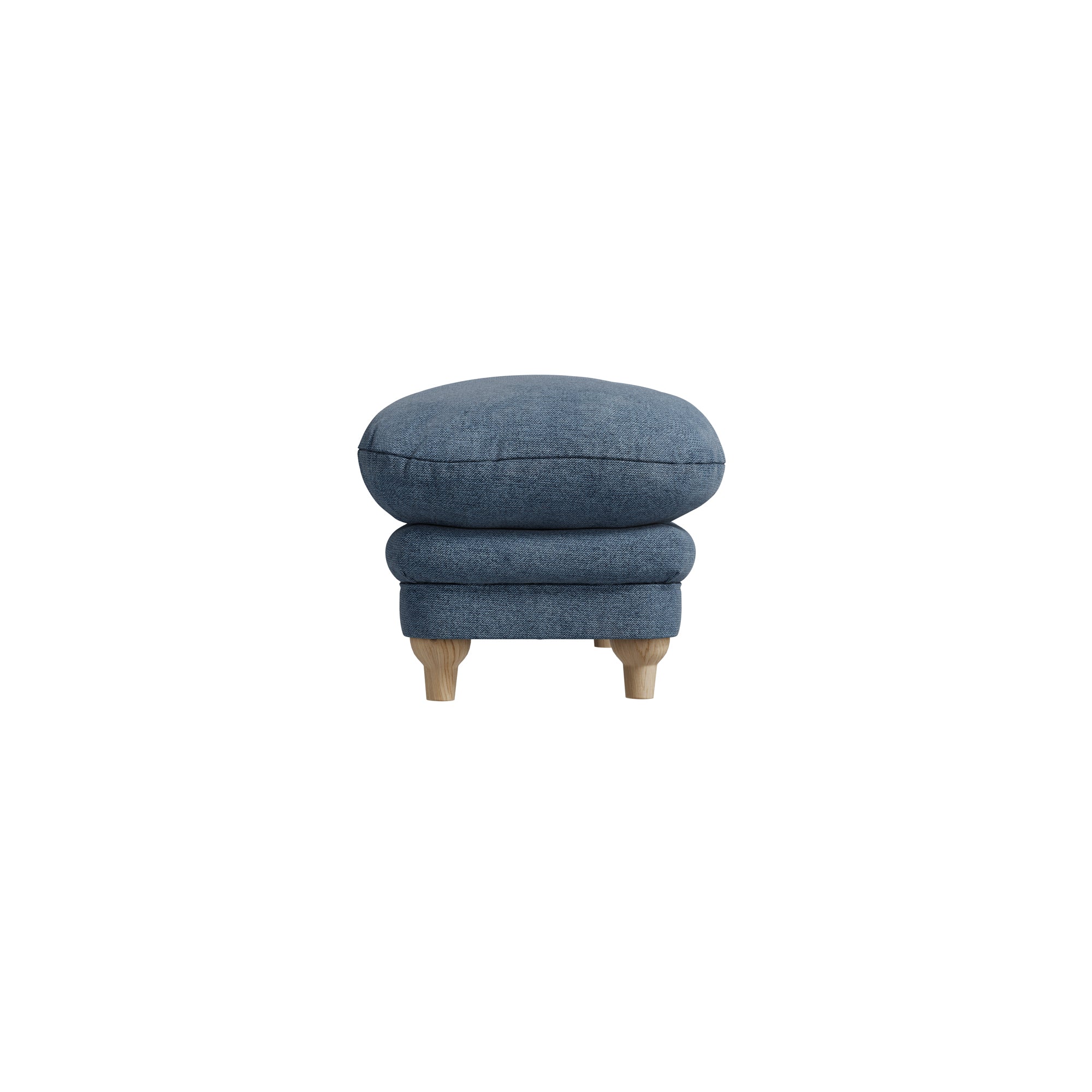 Blue chenille footstall with wooden legs