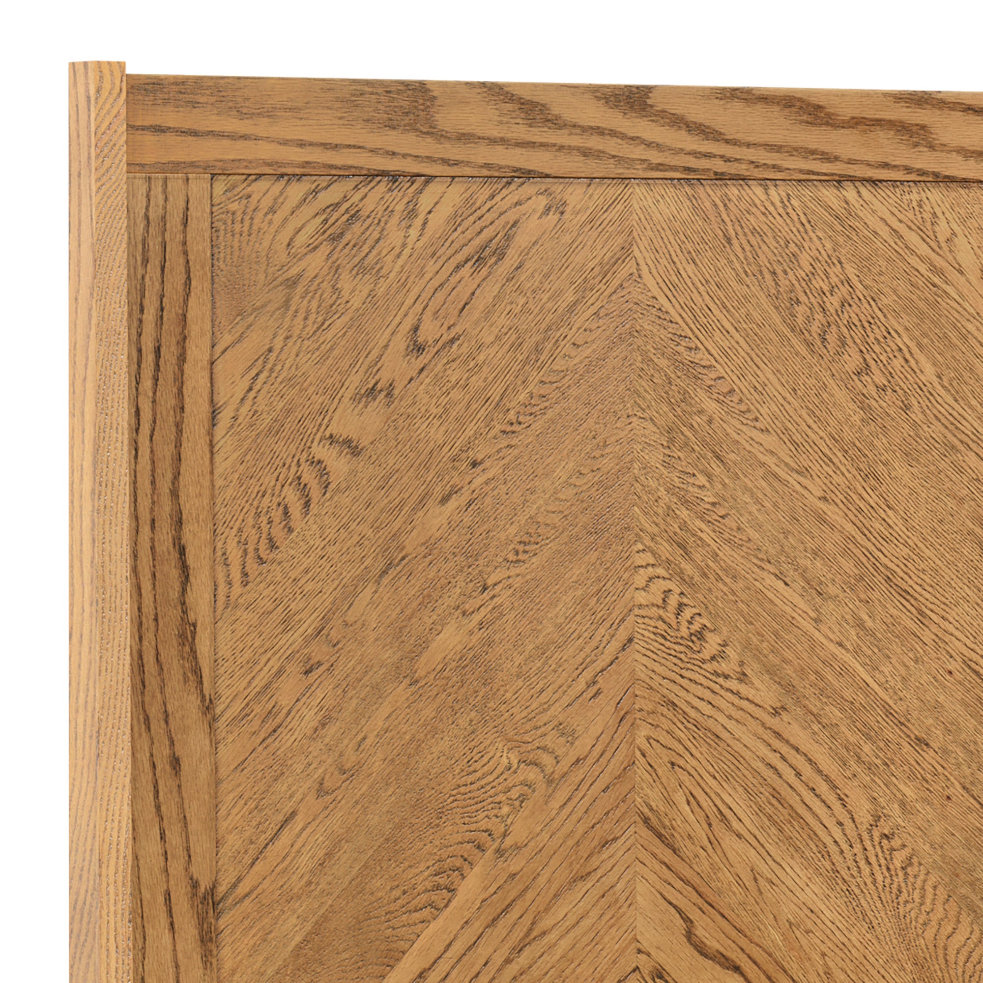 Wooden bed with panelled headboard