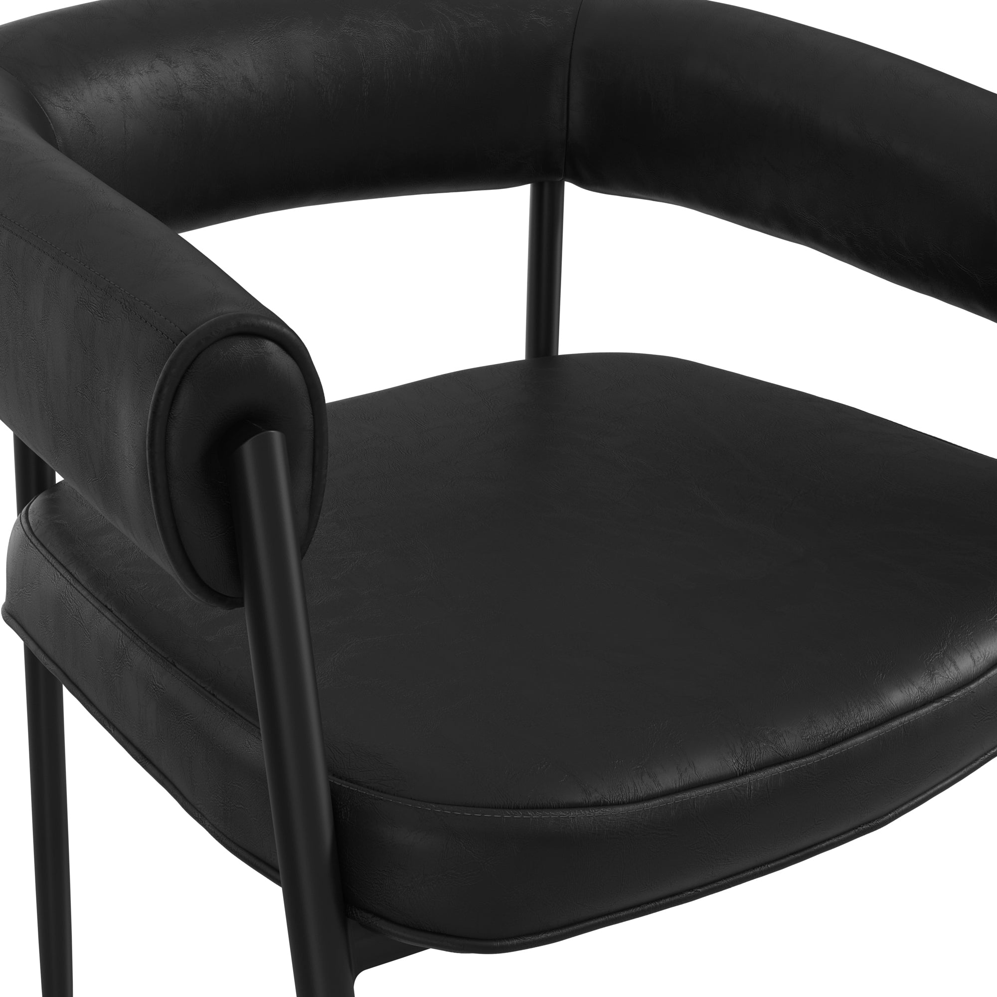 Modern black dining chair with matte black metal legs