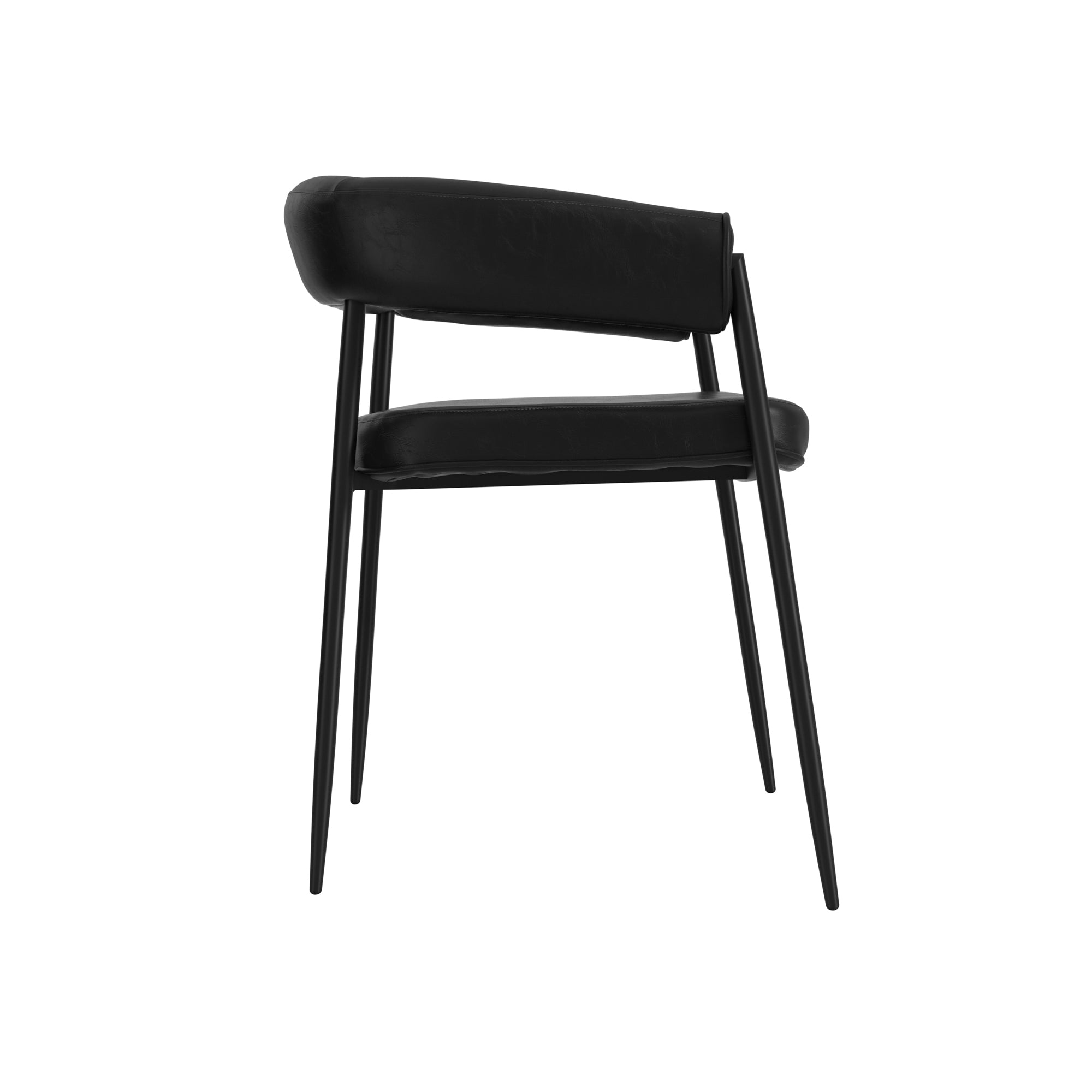 Modern black dining chair with matte black metal legs