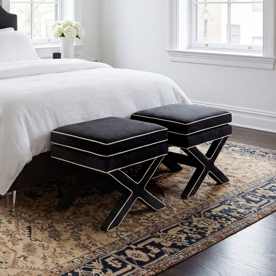Black Velvet X shaped Stool