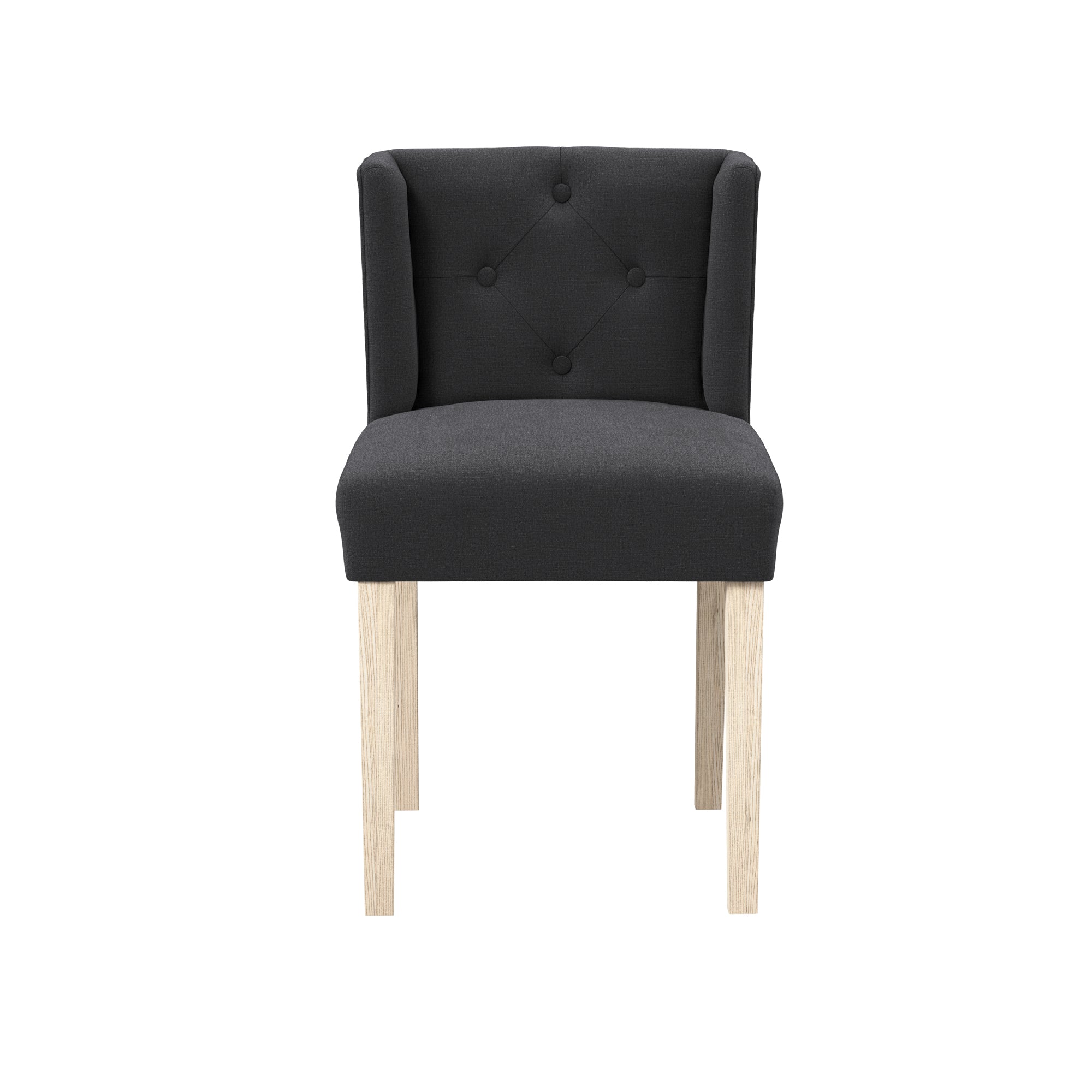 Dark grey linen chair with wooden legs
