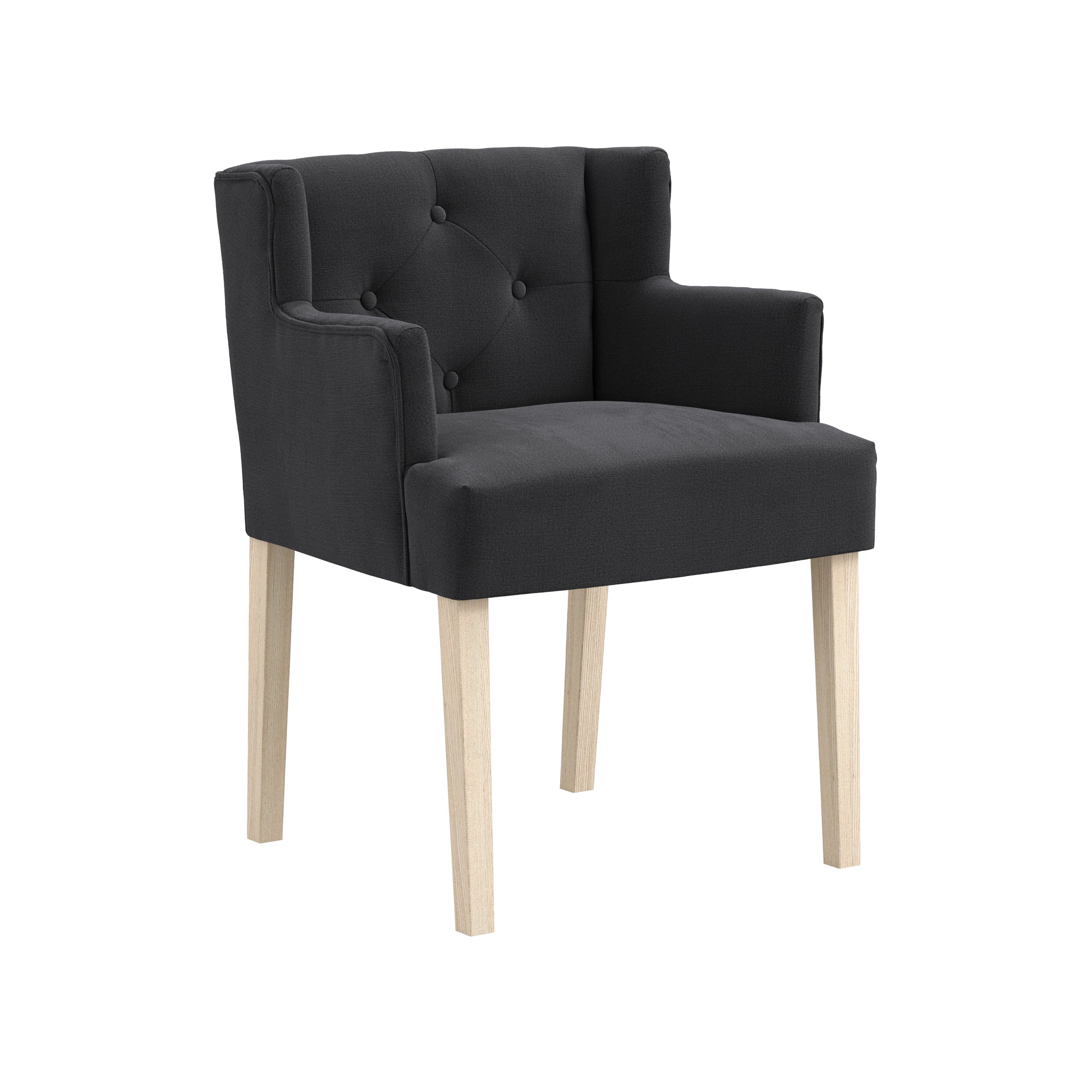 Dark grey linen chair with wooden legs