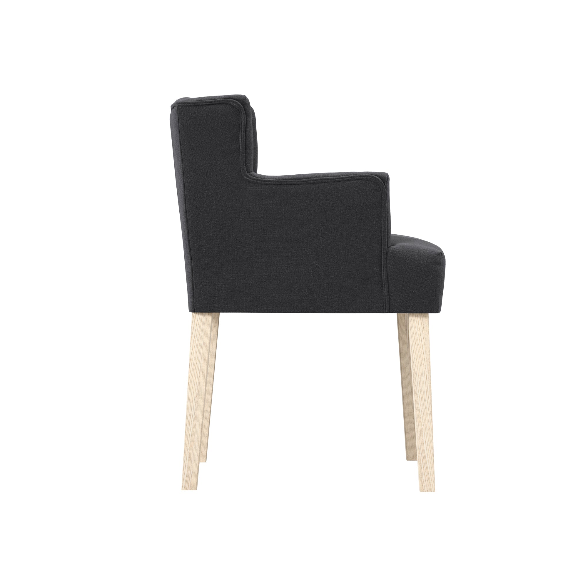 Dark grey linen chair with wooden legs