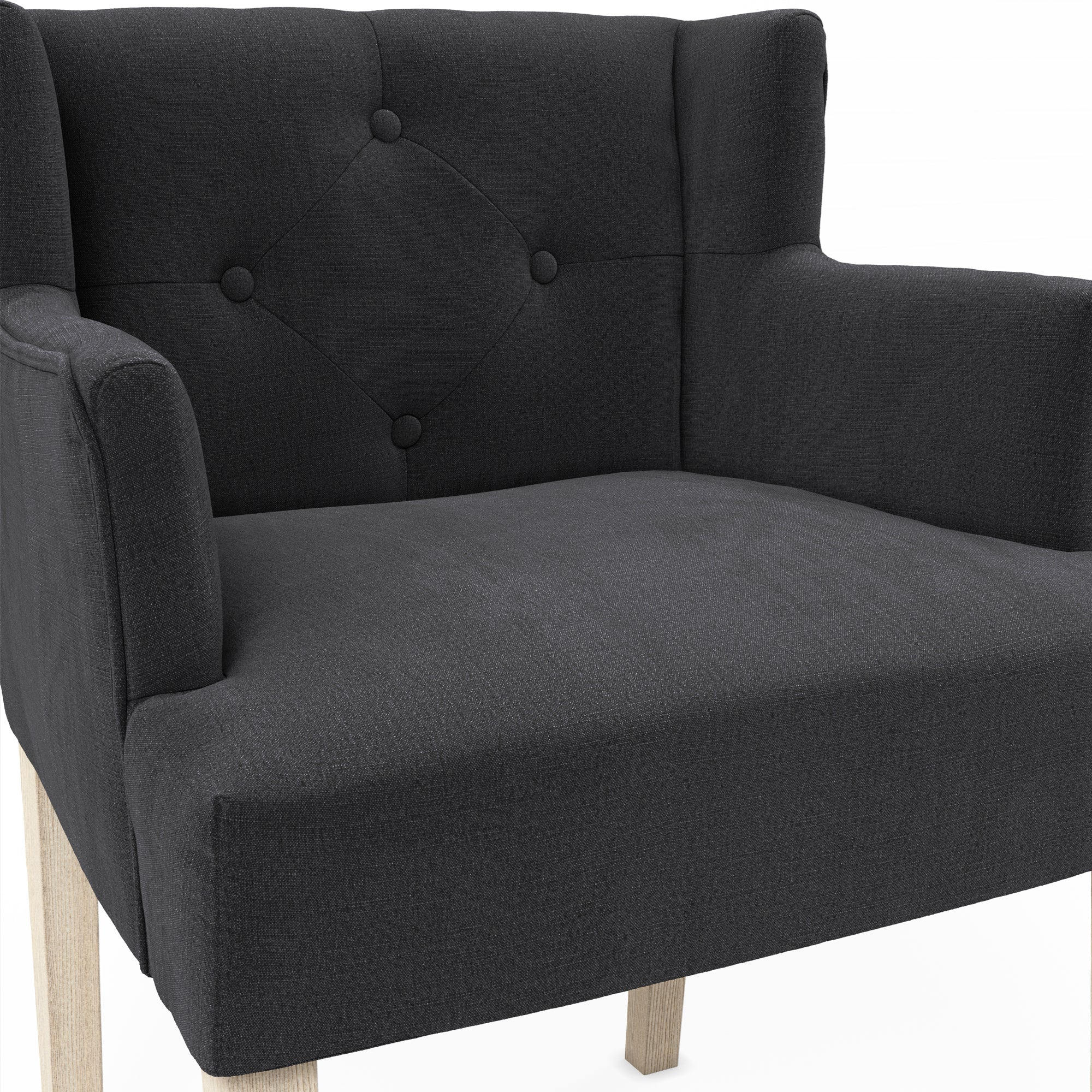 Dark grey linen chair with wooden legs