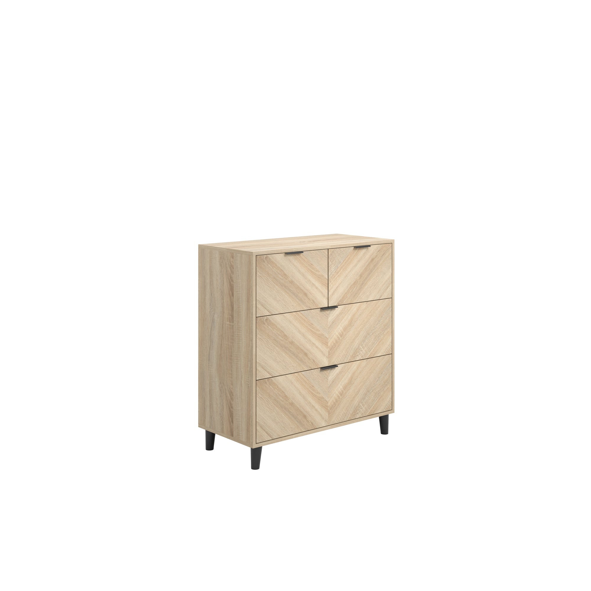 Chevron pattern chest of drawers in oak