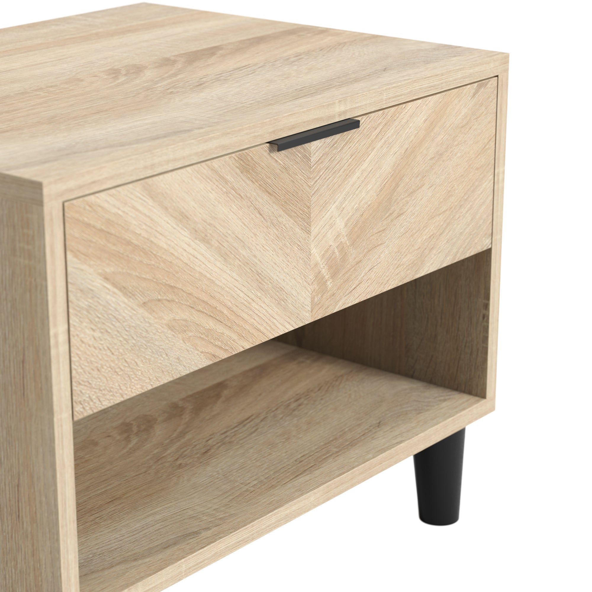 Chevron pattern bedside cabinet in oak