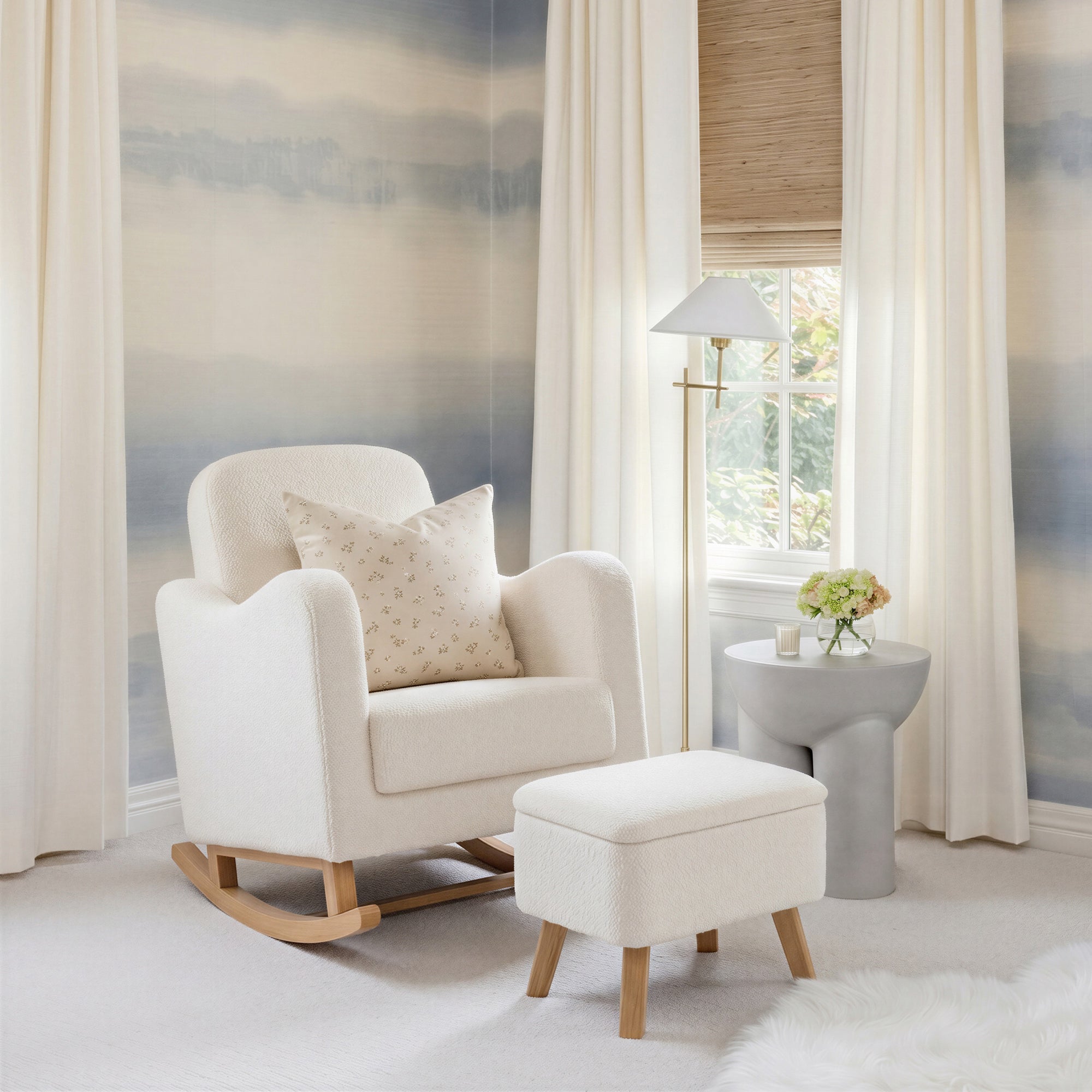 Soother Nursing Chair & Stool Off White Boucle