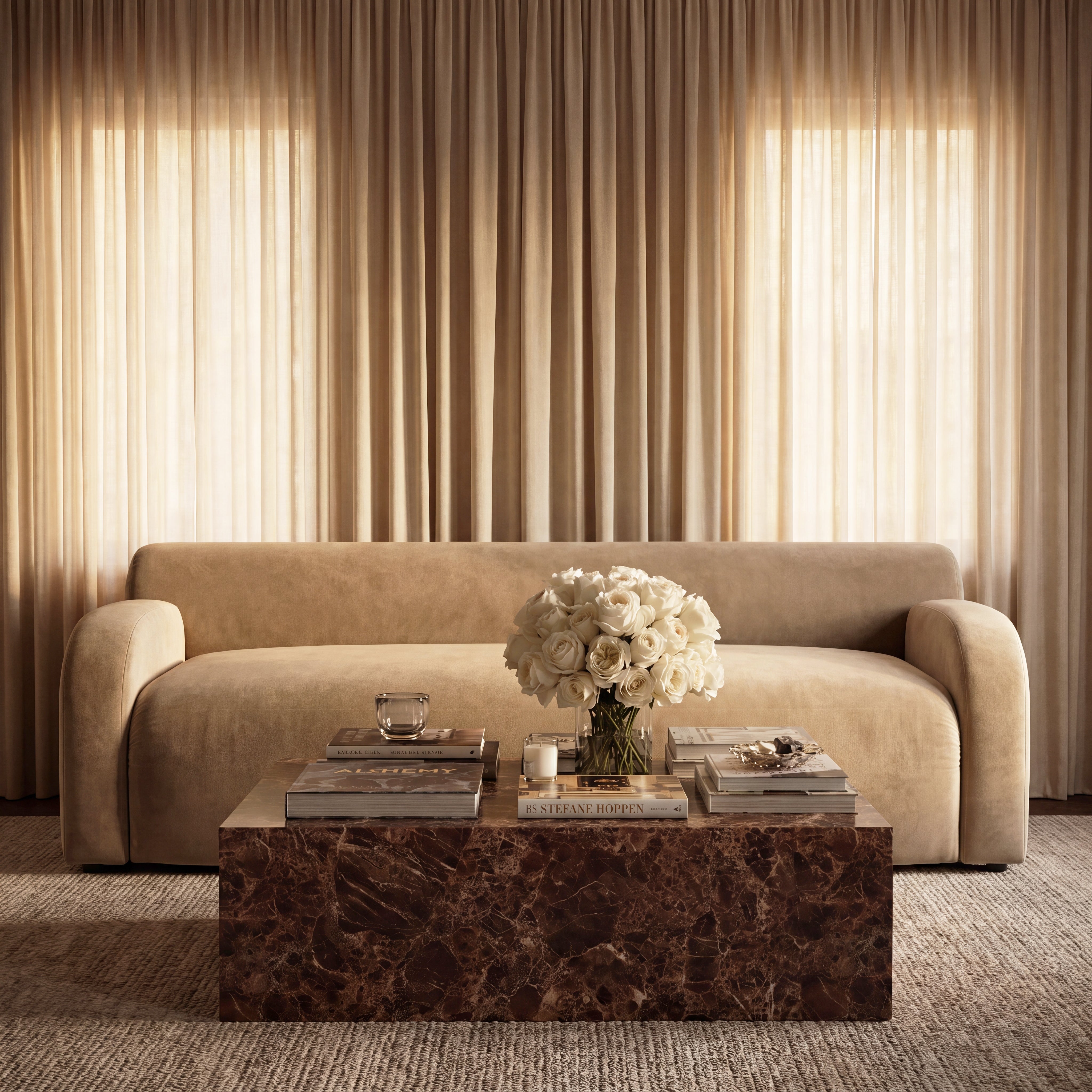 Brown Marble-patterned large square coffee table