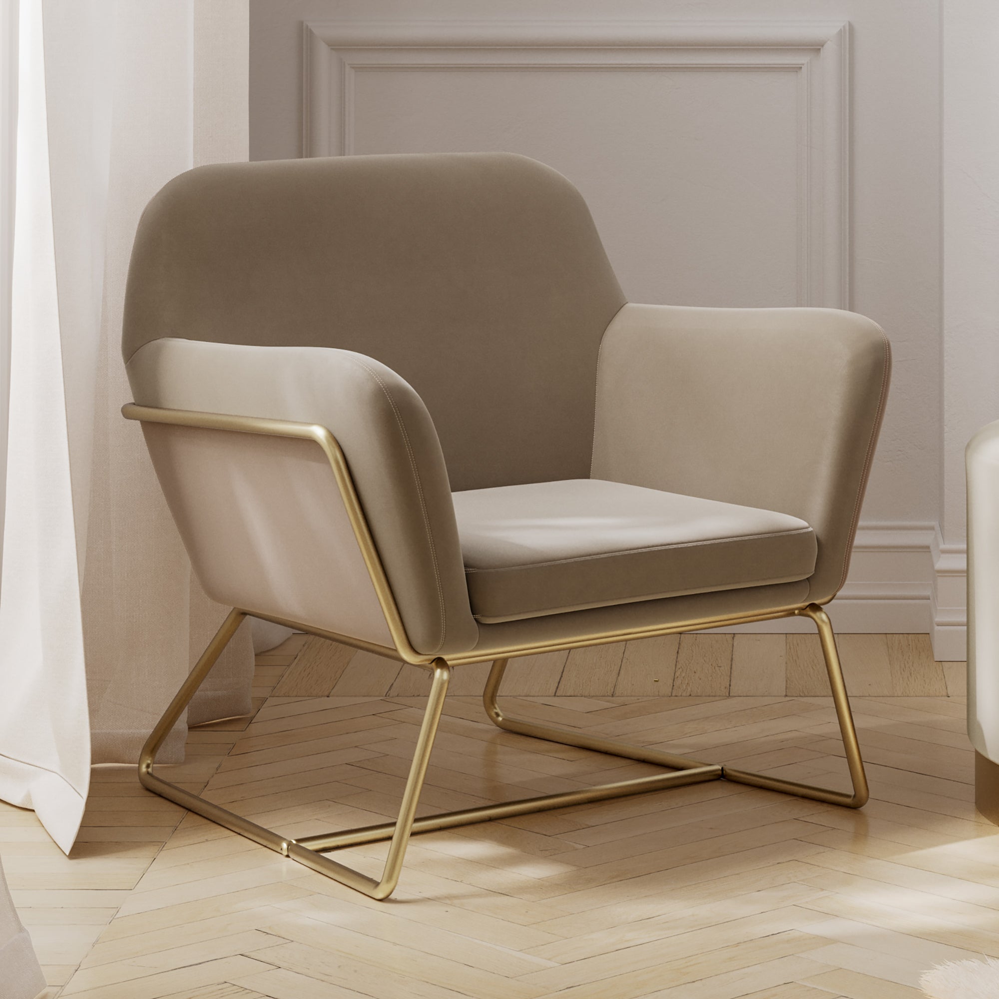 Chelsea Armchair Beige Velvet / Brushed Gold