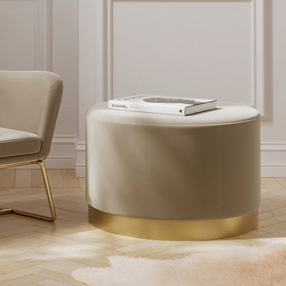 Fitzrovia Pouffe Beige Velvet / Brushed Gold Large