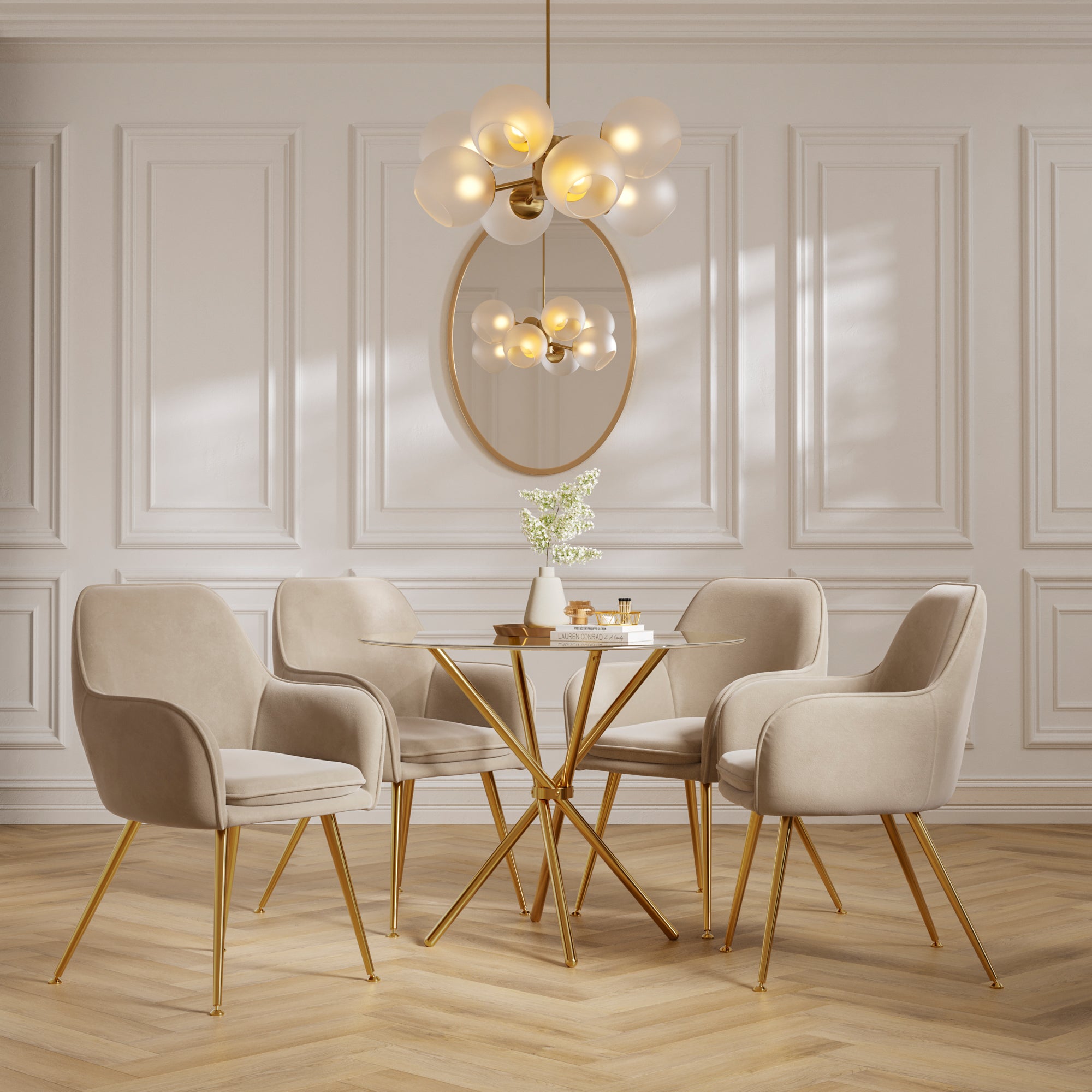 Mason Clear Top / Gold Legs Dining Table