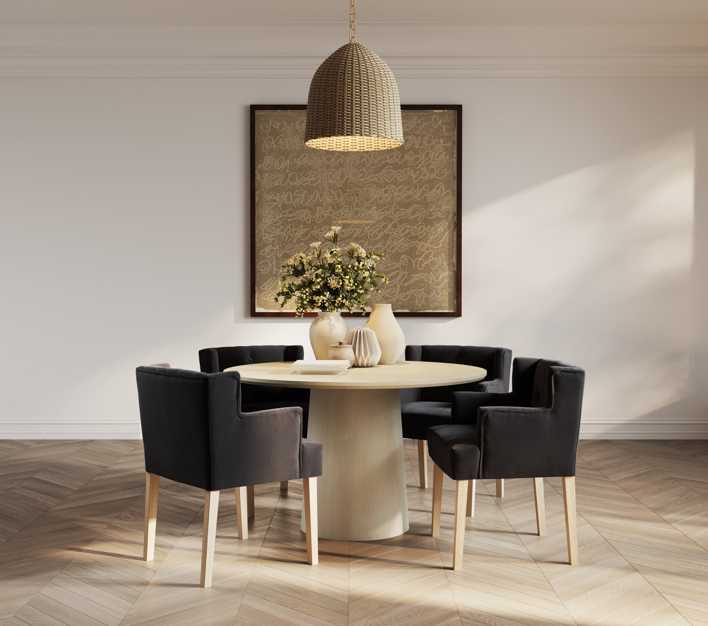 Beige wood grain round table