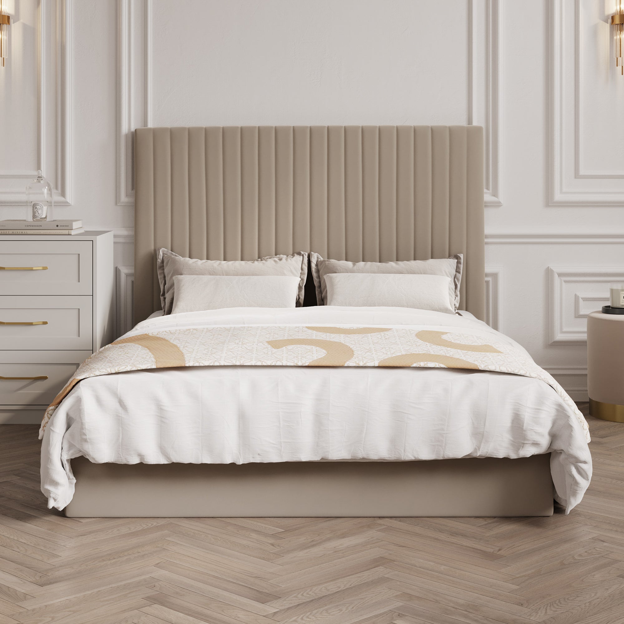 Vienna Beige Tall Ottoman King Size Bed