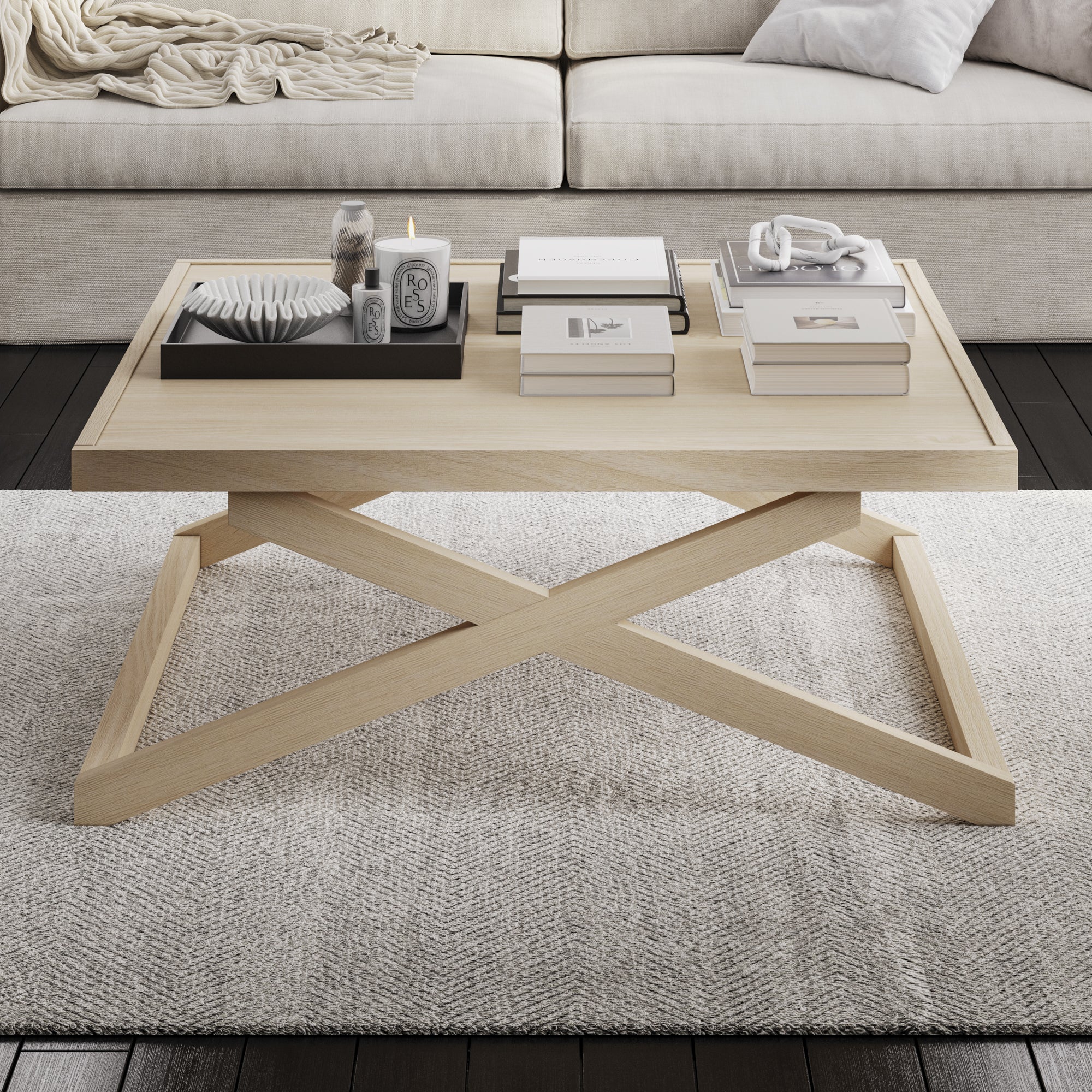 Large blonde wooden square table