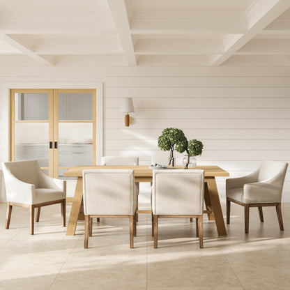 Linen beige dining chair with wooden legs