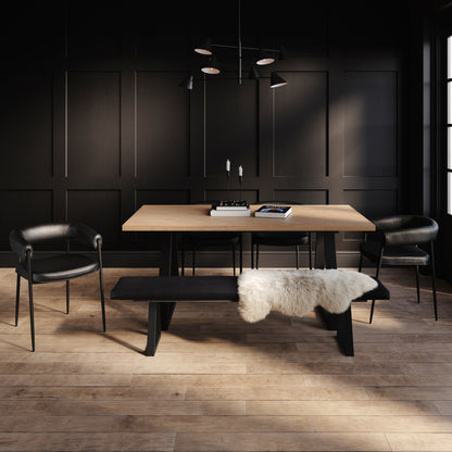 Modern black dining chair with matte black metal legs