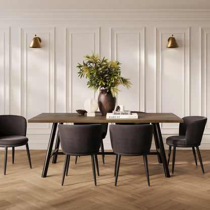 Long wooden dining table with matte black legs
