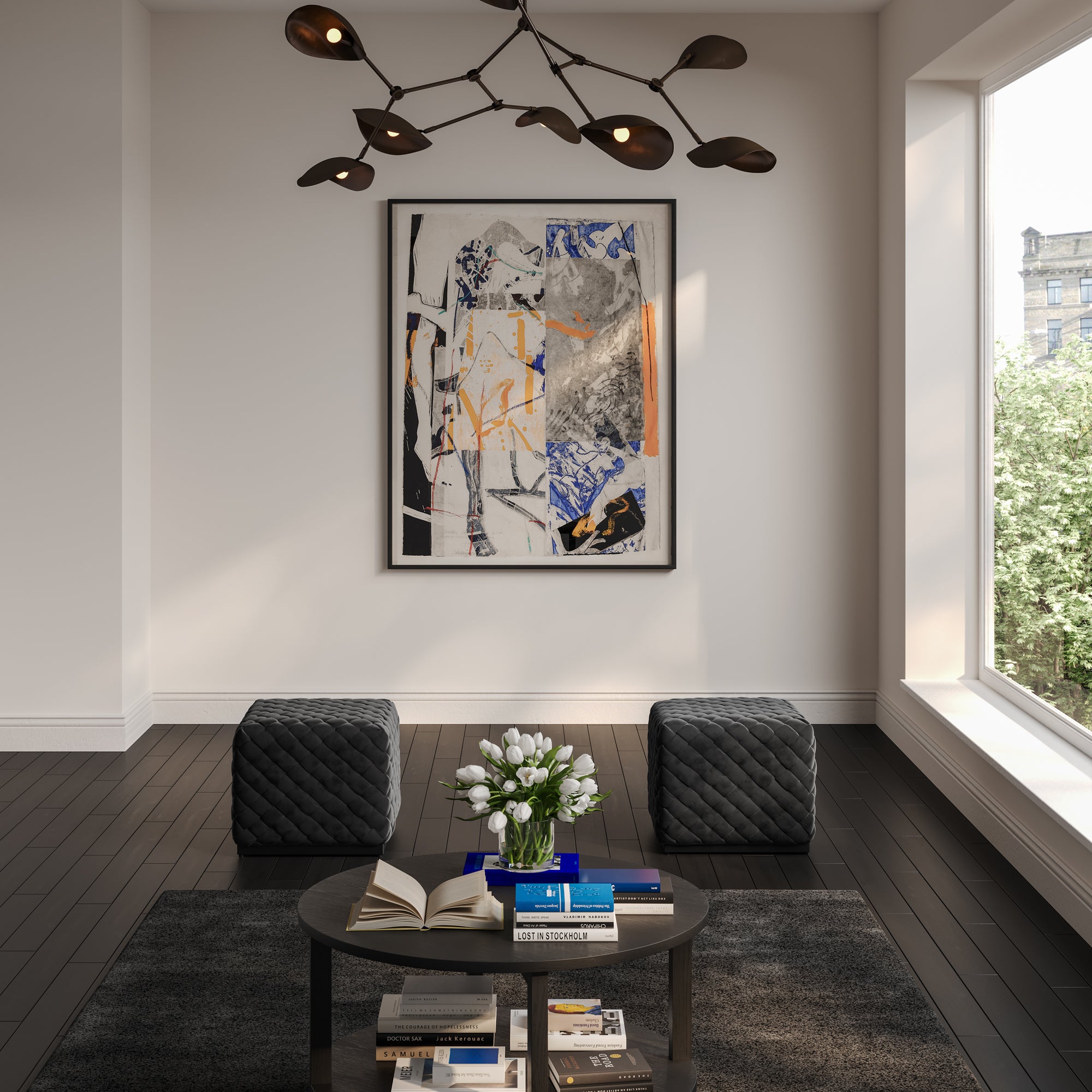 Black quilted square pouffe 