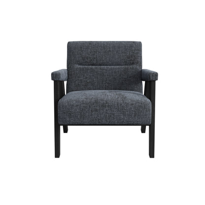 Grey velvet armchair with black wooden legs