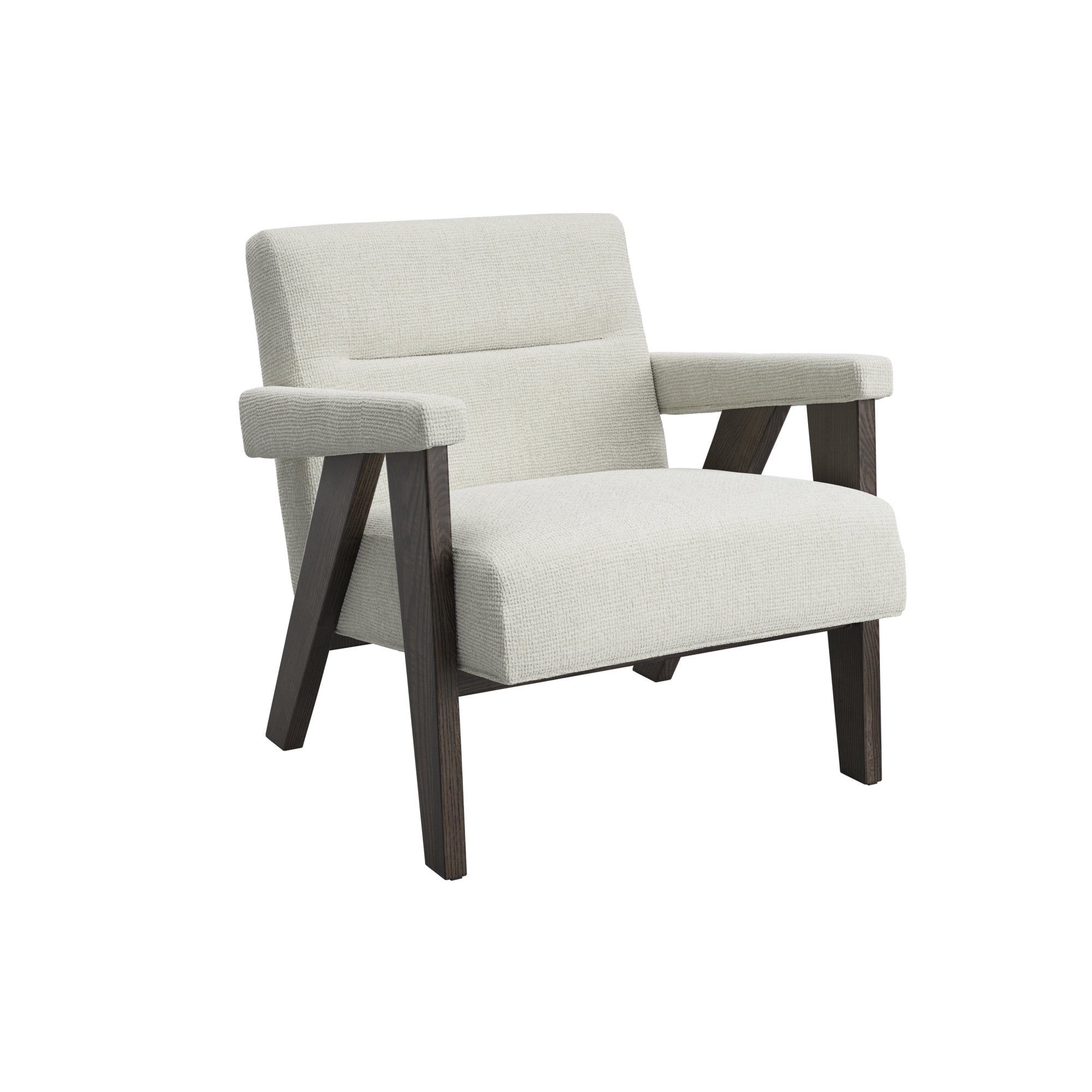 Modern Cream velvet armchair with brown wooden legs