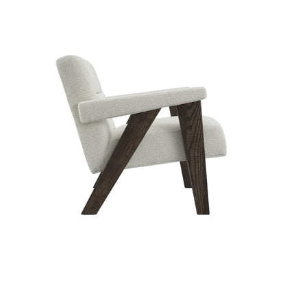 Modern Cream velvet armchair with brown wooden legs