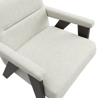 Modern Cream velvet armchair with brown wooden legs