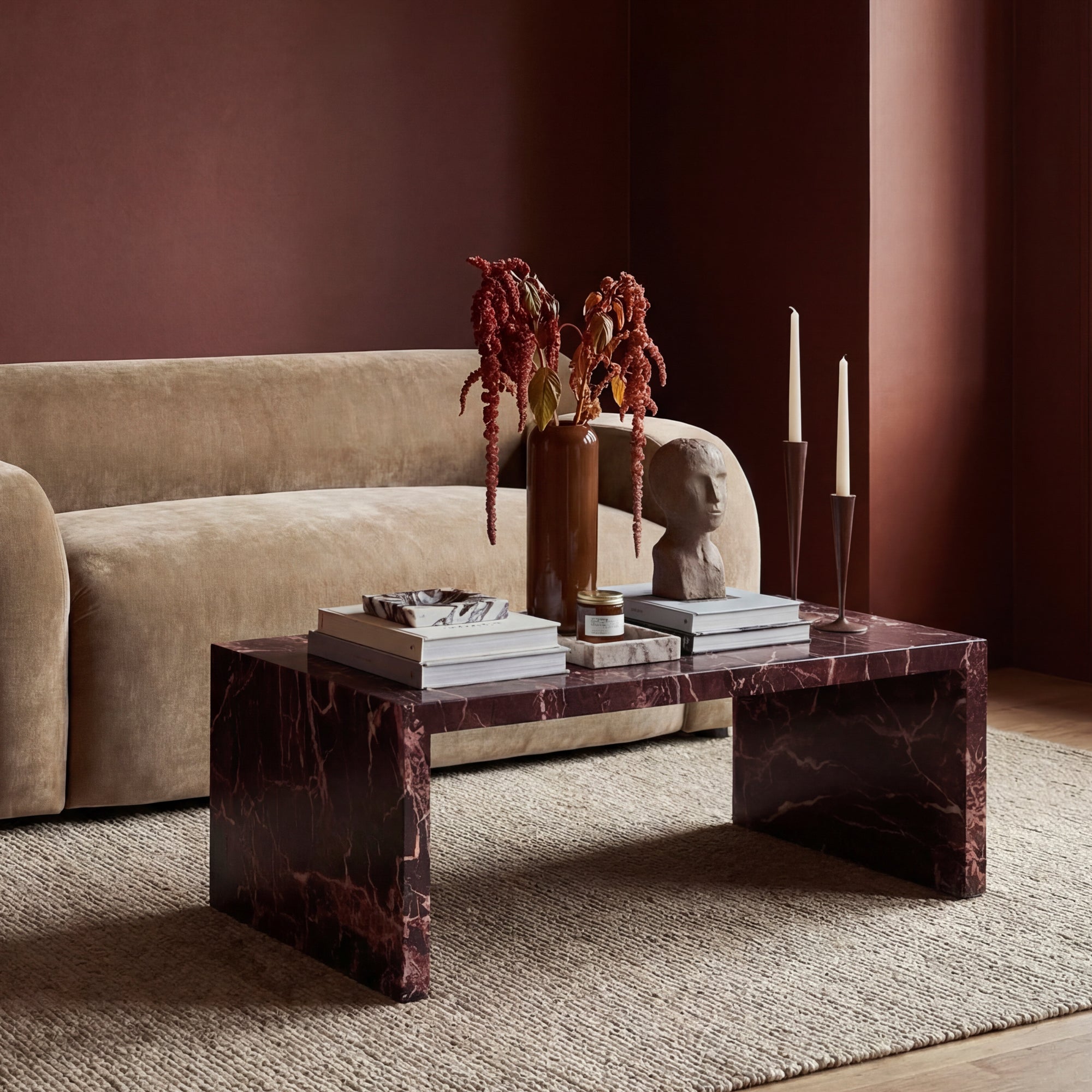 Red Marble Patterned Coffee Table  